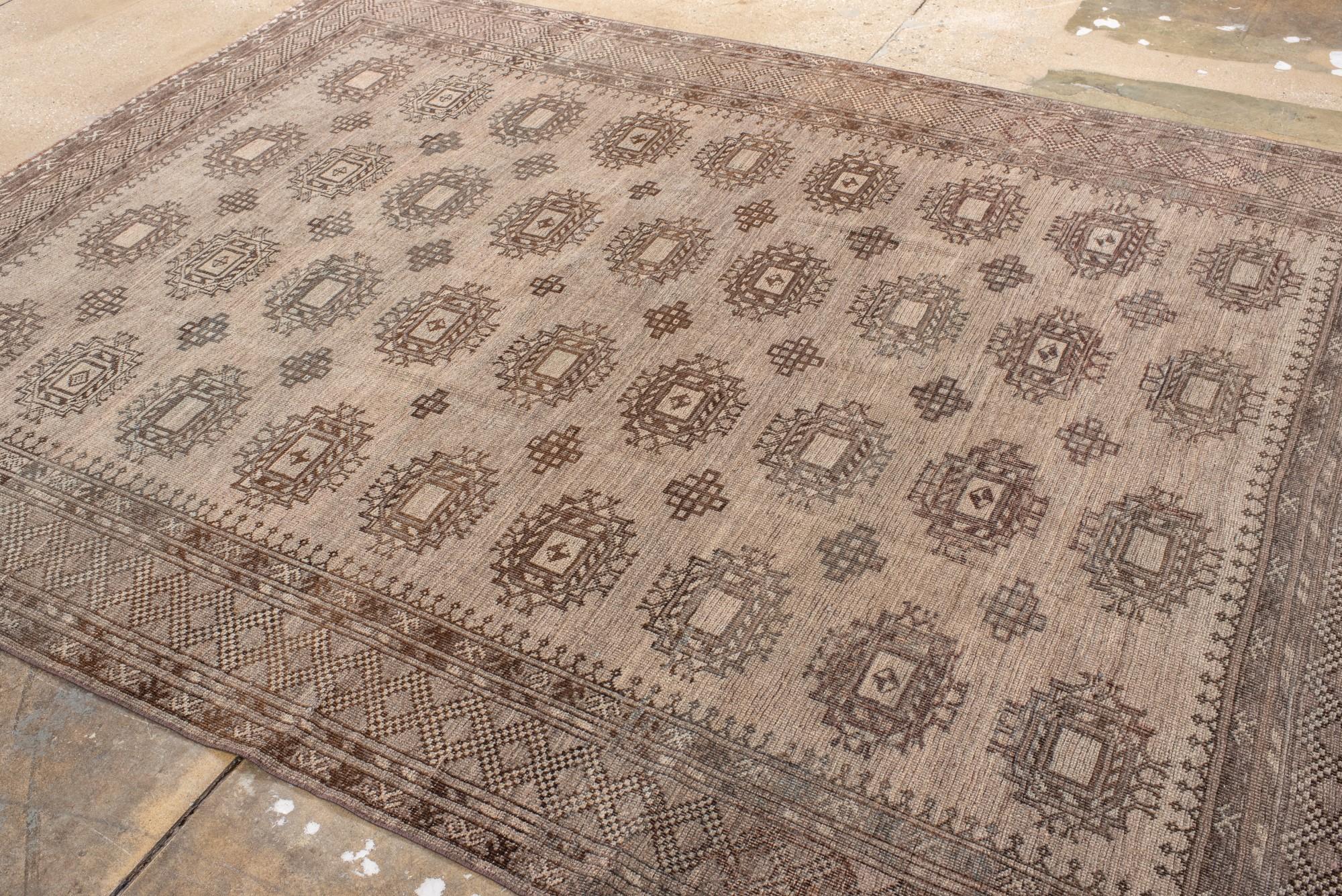 Vintage Afghan Rug with Brown Field For Sale 2