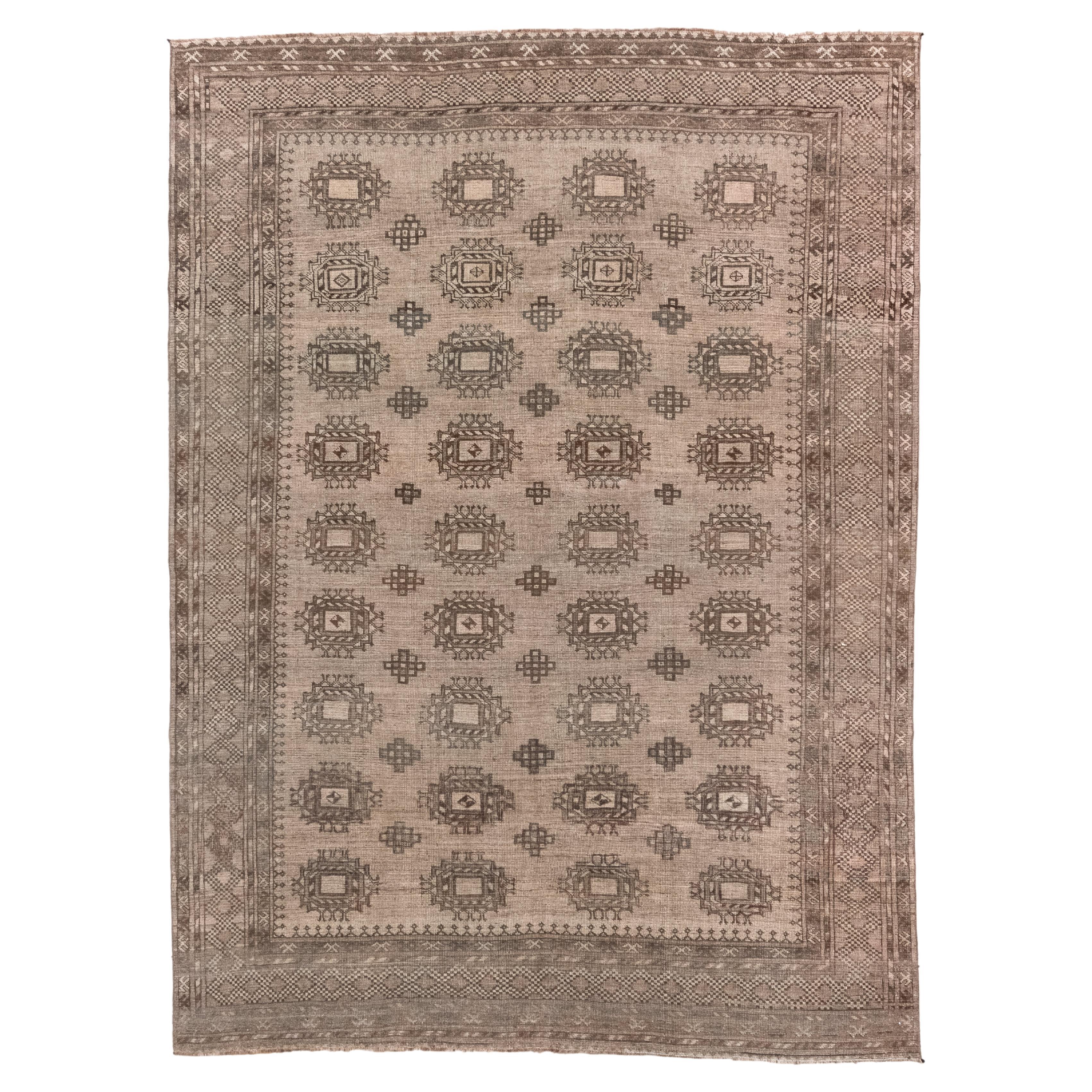 Vintage Afghan Rug with Brown Field For Sale