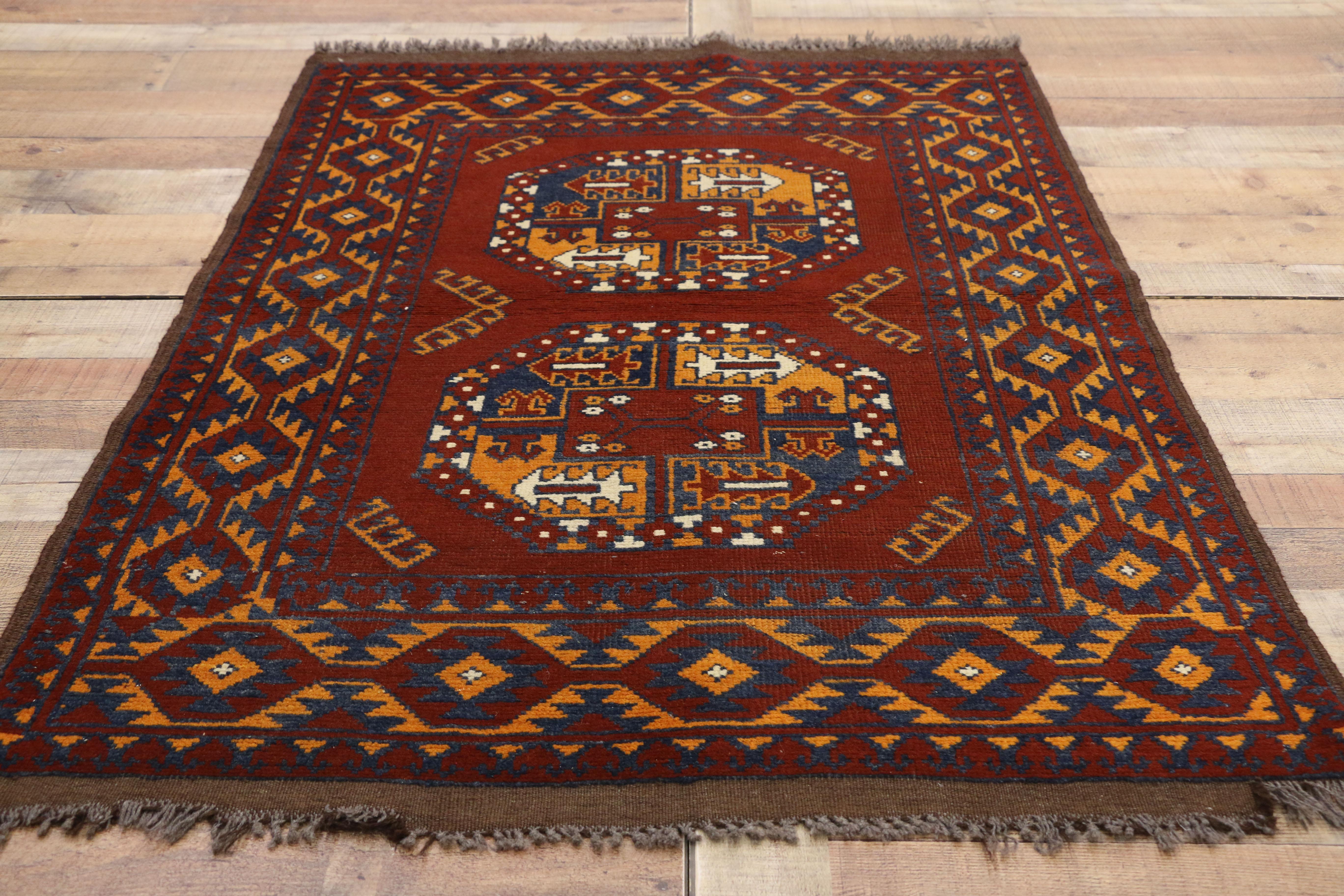 20th Century Vintage Afghan Rug with Mid-Century Modern Vibes and Tribal Style For Sale