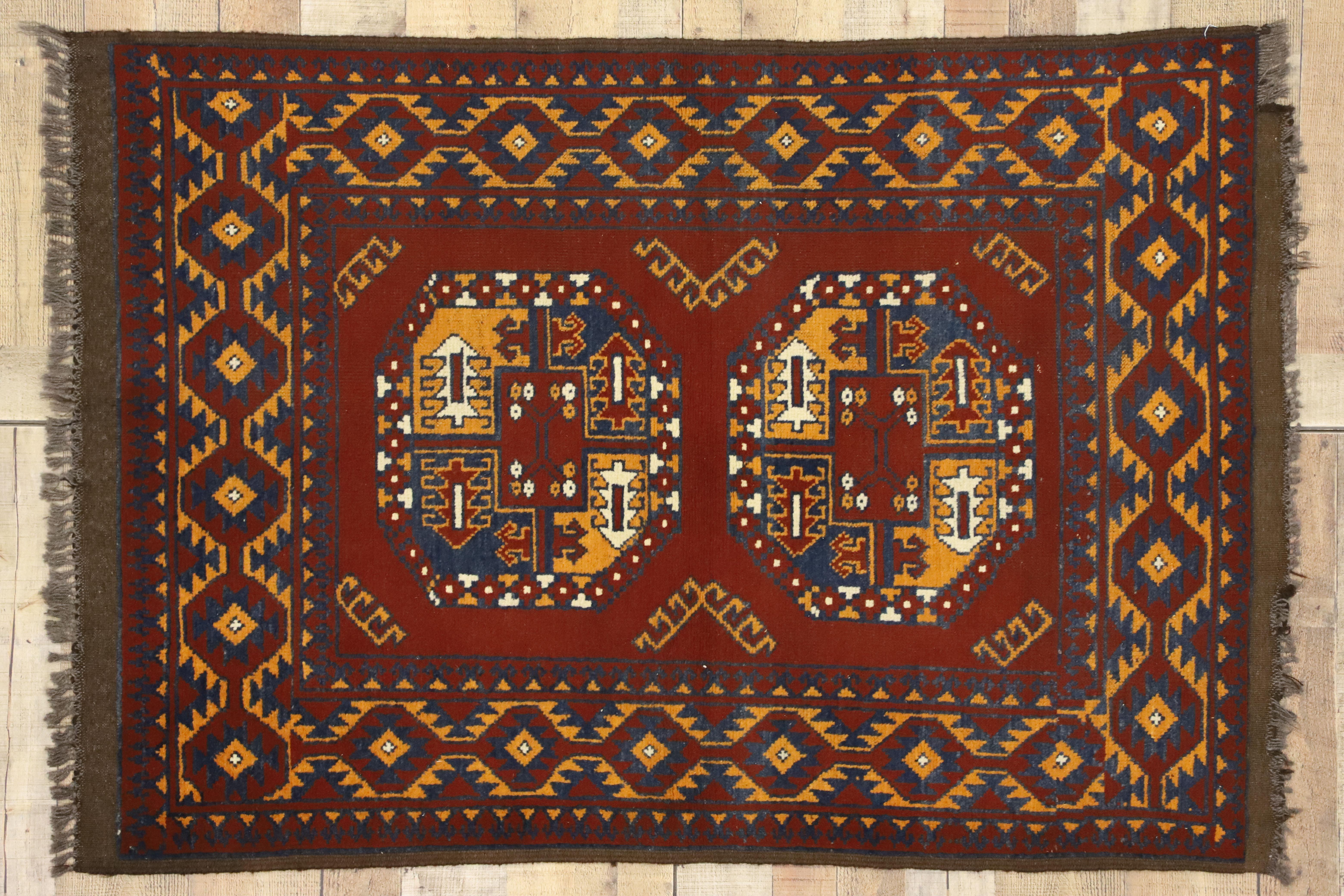 Wool Vintage Afghan Rug with Mid-Century Modern Vibes and Tribal Style For Sale