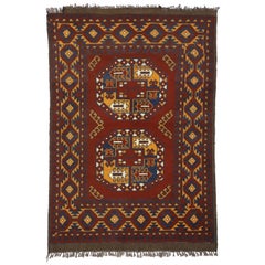 Tappeto afgano vintage con vibrazioni moderne e stile tribale