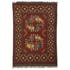 Tapis afghan vintage avec des vibrations modernes du milieu du siècle dernier et un style tribal