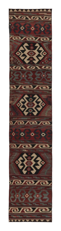 Vintage Afghan Runner Kilim with Polychromatic Tribal Medallions - Rug & Kilim