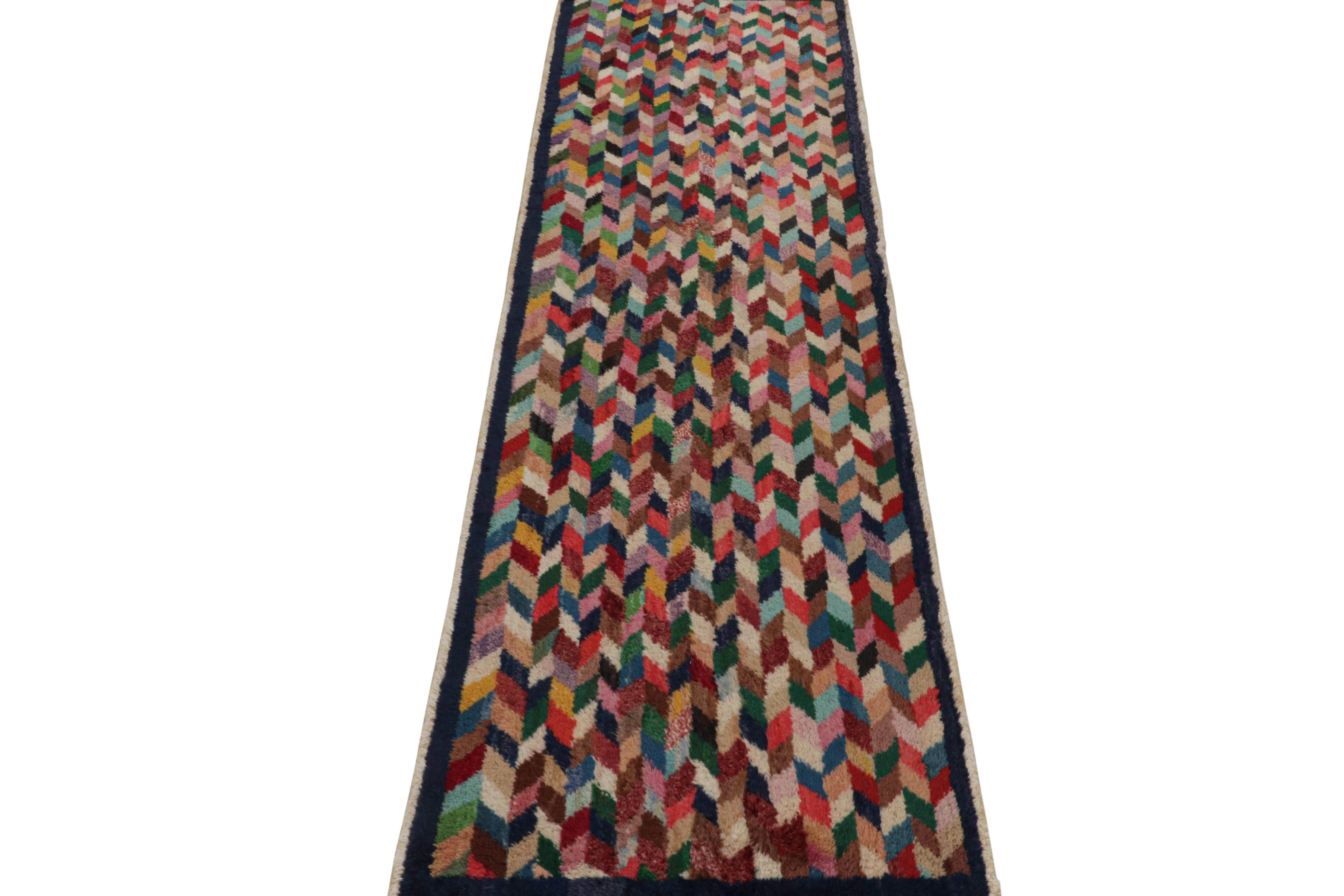Tribal Vintage Afghan runner rug, in Polychromatic Geometric Patterns, from Rug & Kilim For Sale