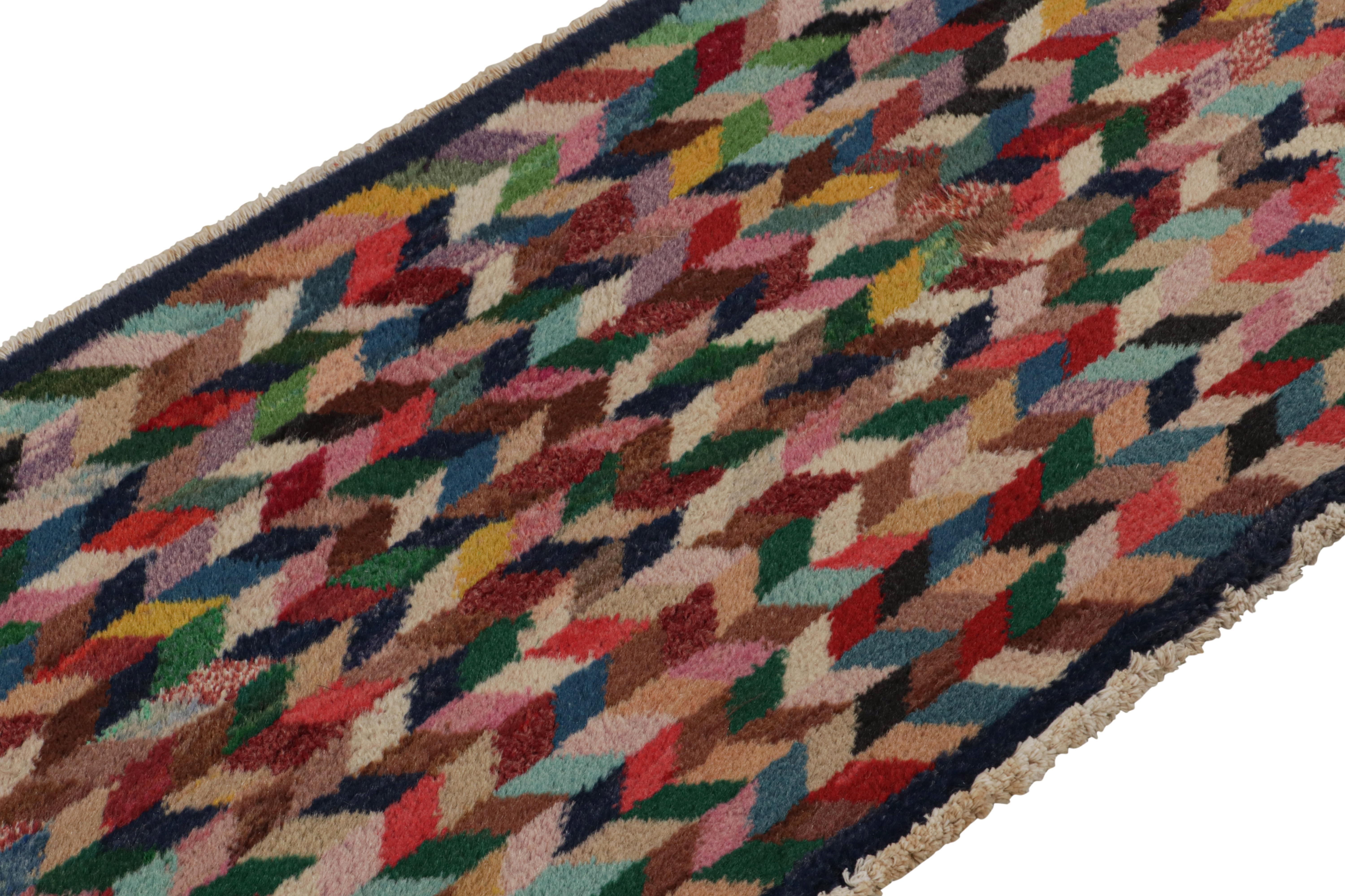 Hand-Knotted Vintage Afghan runner rug, in Polychromatic Geometric Patterns, from Rug & Kilim For Sale