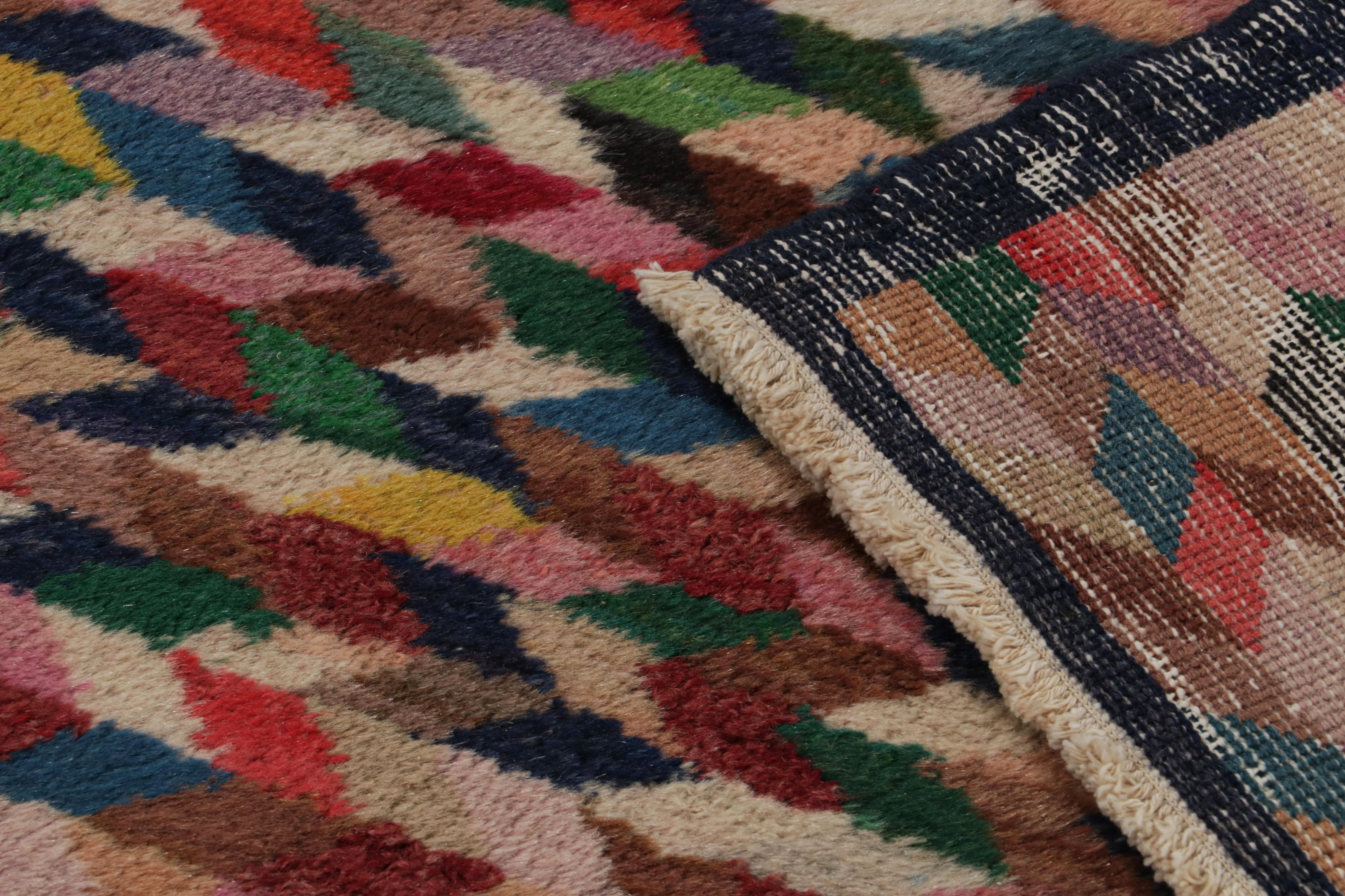 Wool Vintage Afghan runner rug, in Polychromatic Geometric Patterns, from Rug & Kilim For Sale