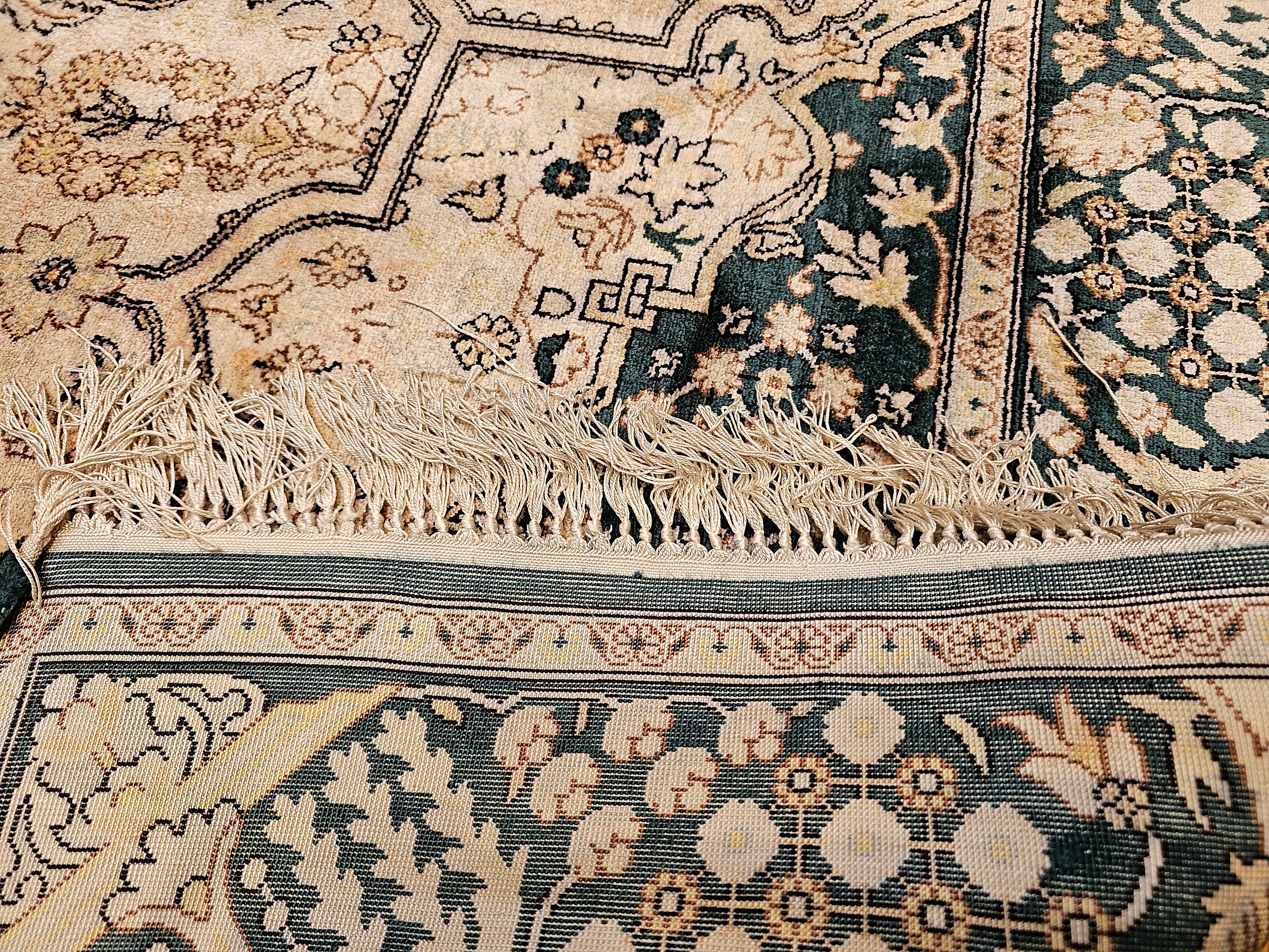 Vintage Afghan Silk Area Rug in Geometric Pattern in Ivory, Green, Brown, Black For Sale 6