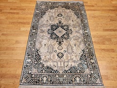 Vintage Indian Silk Rug, Hand-Knotted Geometric Design, 6' x 9'