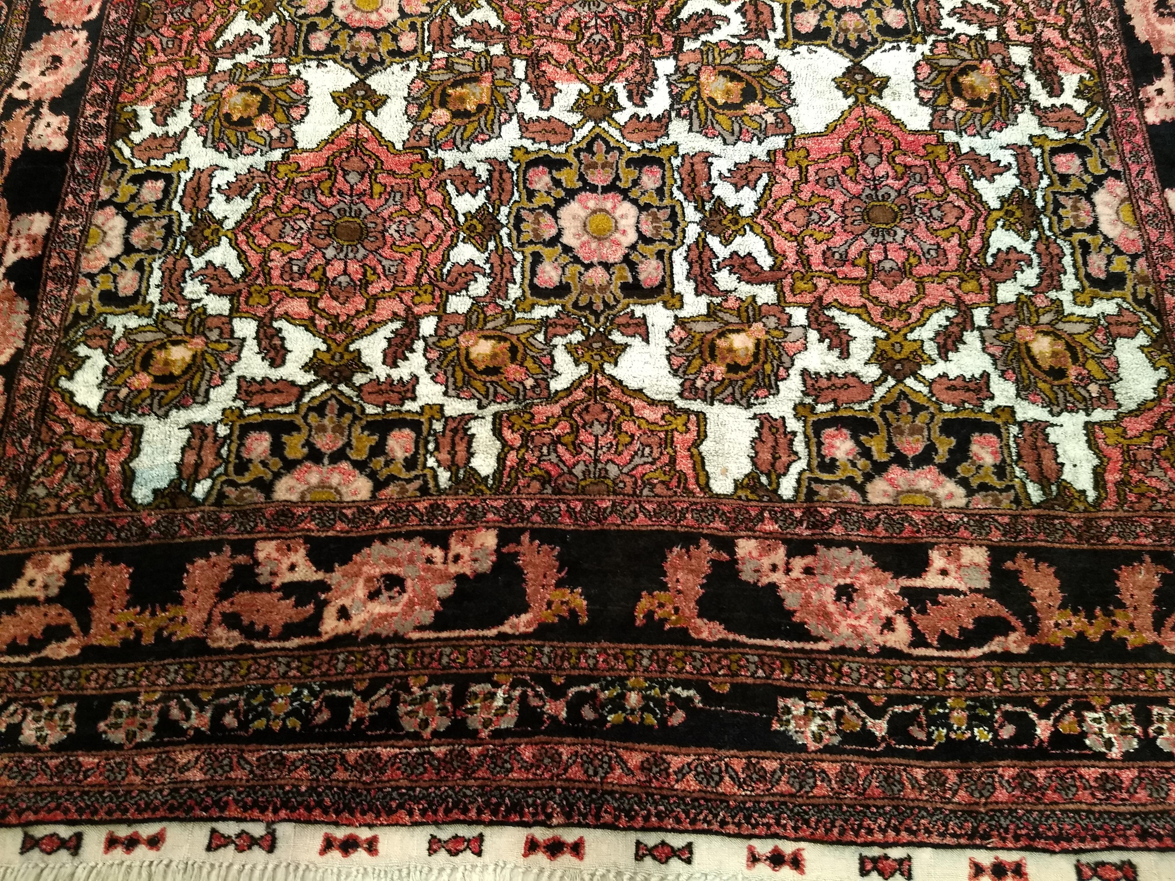 Vintage Afghan Silk Room Size Rug in Allover Pattern in Ivory, Burgundy, Brown For Sale 1