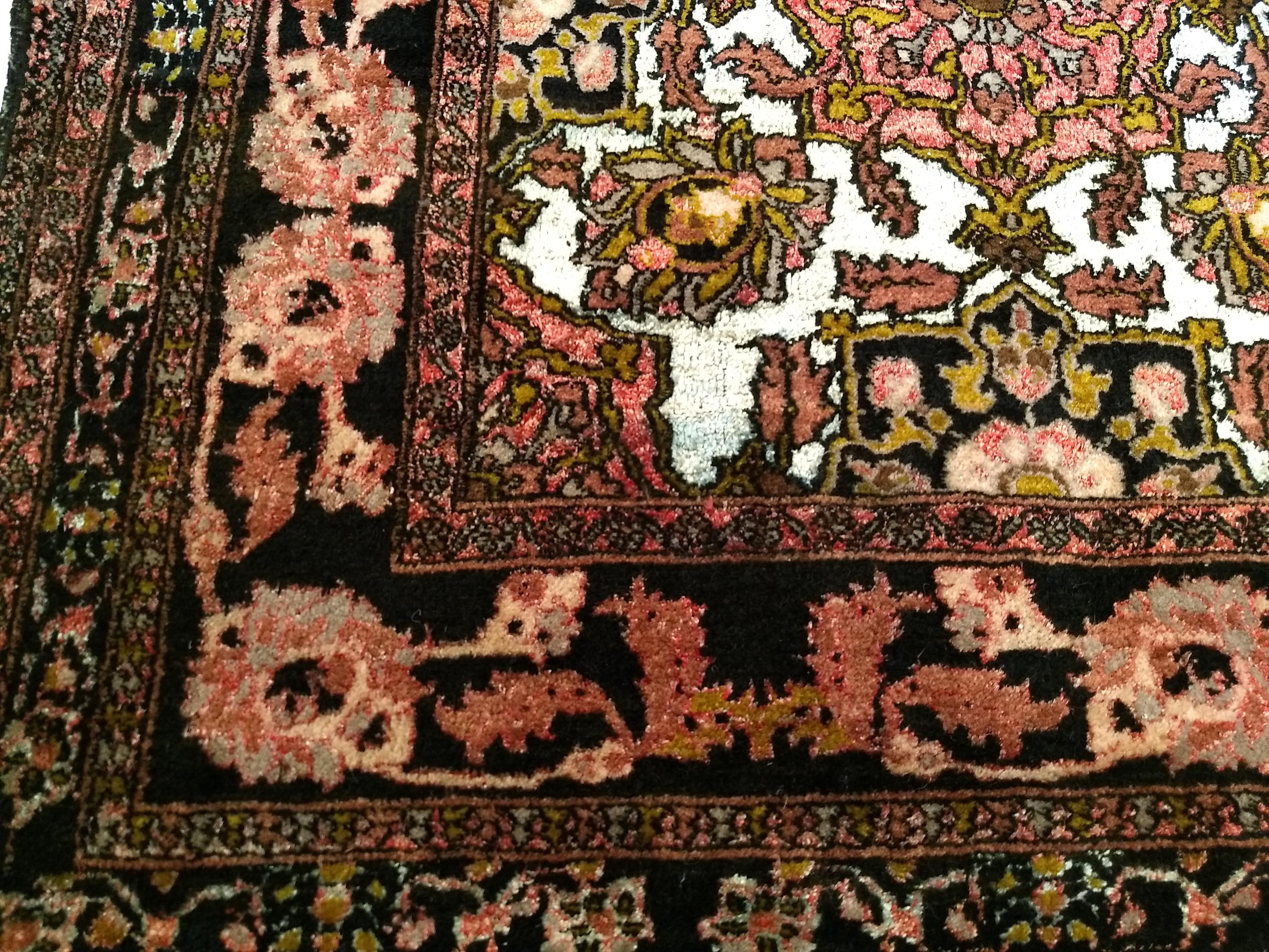 Vintage Afghan Silk Room Size Rug in Allover Pattern in Ivory, Burgundy, Brown For Sale 3