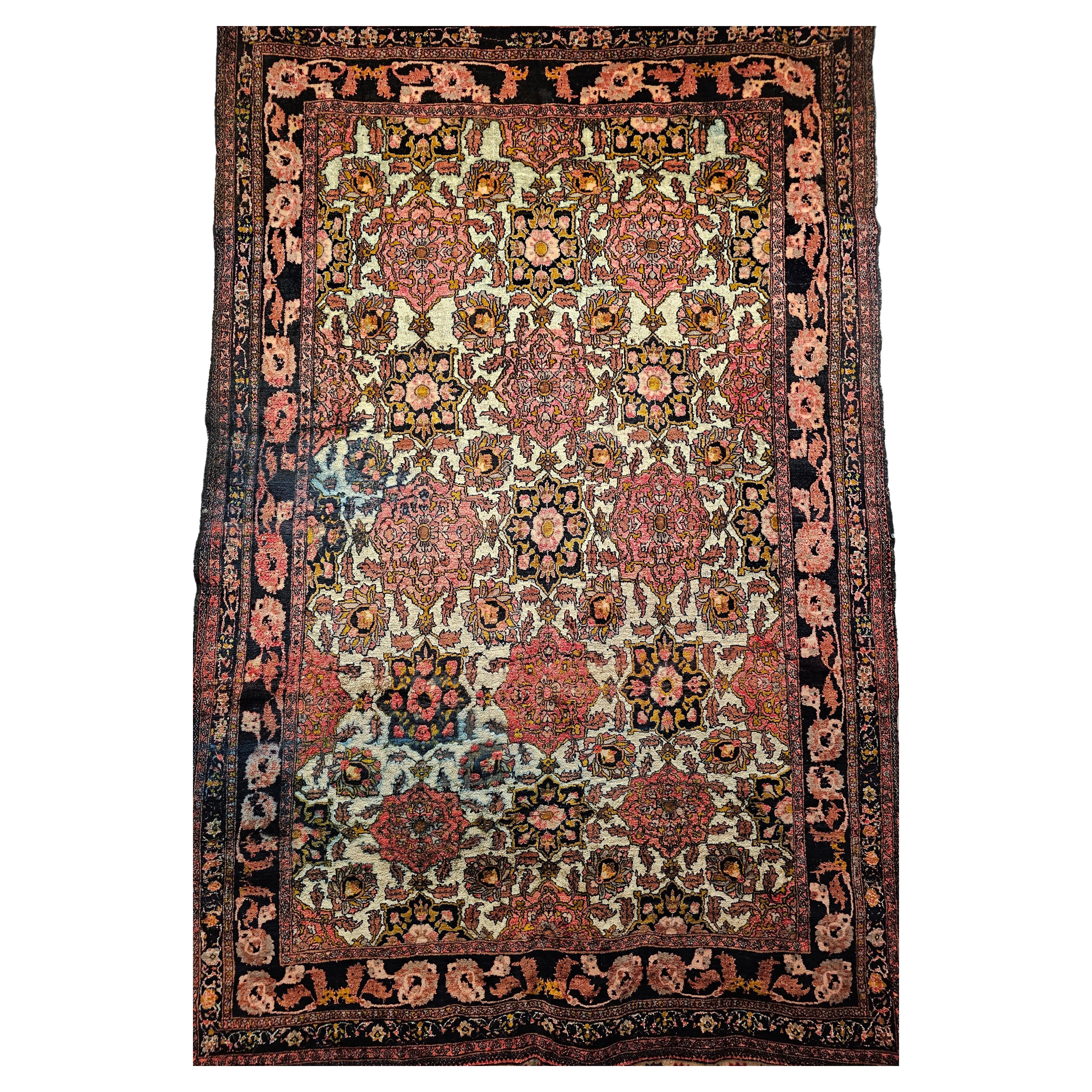 Vintage Afghan Silk Room Size Rug in Allover Pattern in Ivory, Burgundy, Brown For Sale