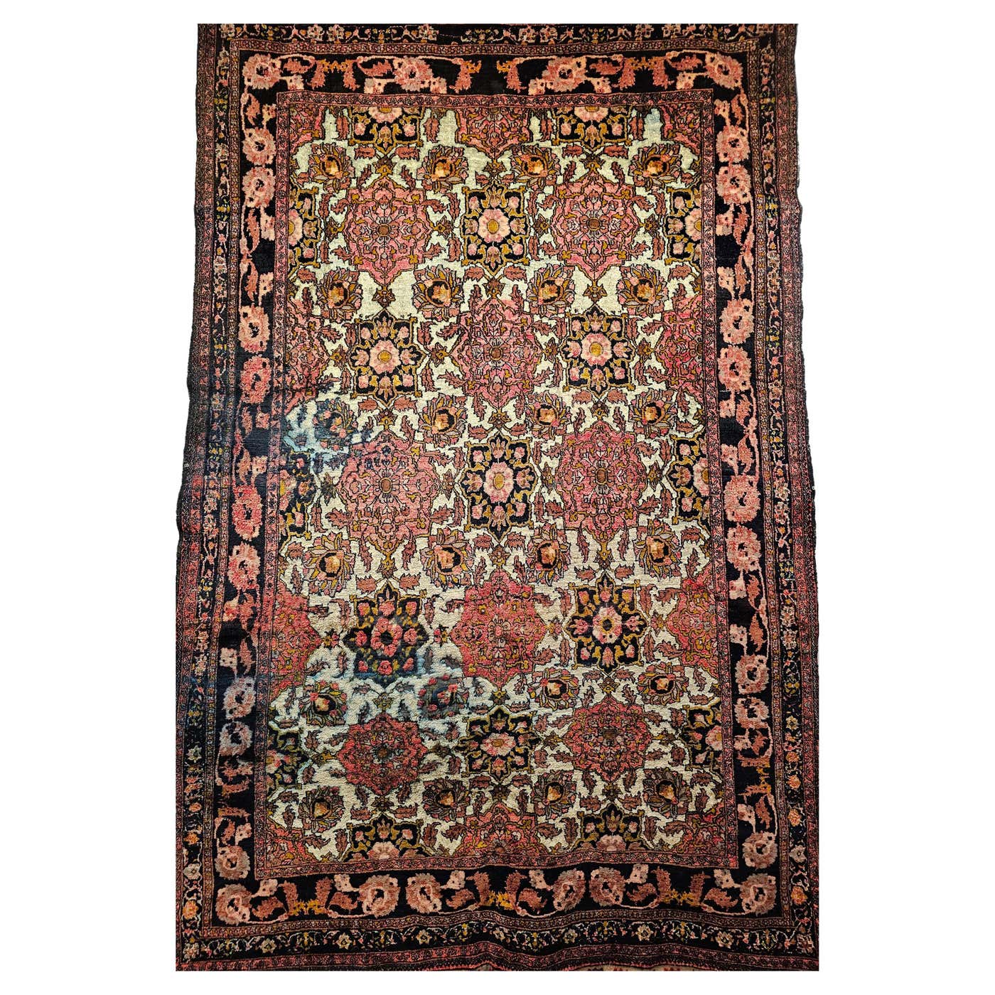 Aphgan Rug Vintage Afghan Silk Room Size Rug in Allover Pattern in Ivory, Burgundy ...