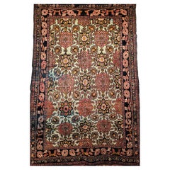 Antique Afghan Silk Room Size Rug in Allover Pattern in Ivory, Burgundy, Brown