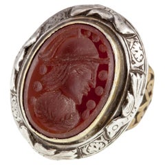 Retro Afghan Silver & Brass Carnelian Intaglio Ring with Antiqued Accents
