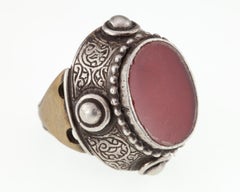 Vintage Afghan Silver & Brass Carnelian Ring with Antiqued Accents