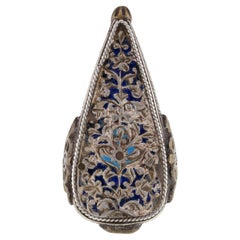 Vintage Afghan Sterling Silver & Brass Intricate Enamel Teardrop Ring
