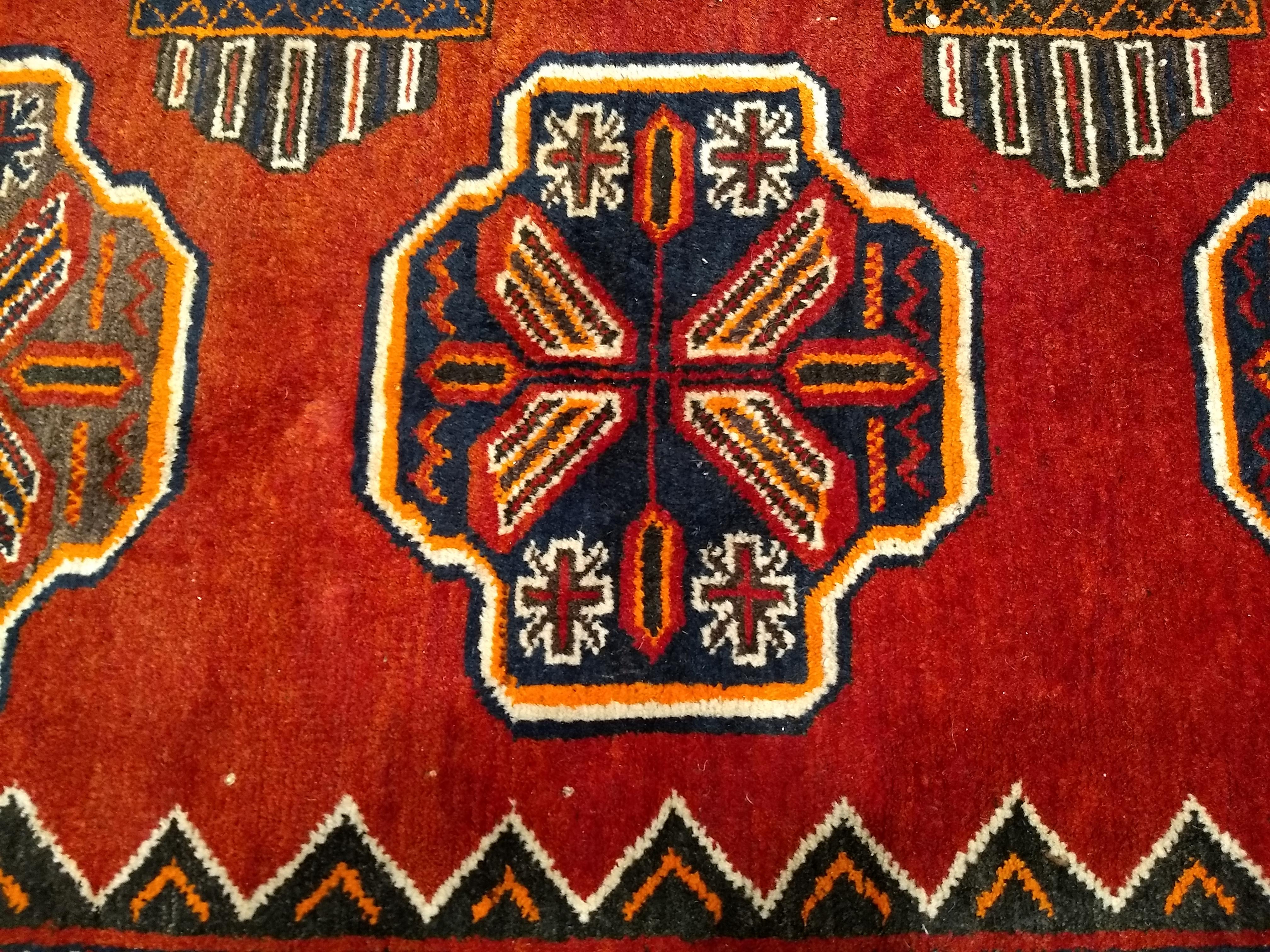 Afghan Tekke Bokhara, Vintage  In Allover Geometrisches Muster in Rot, Marineblau, Grau im Angebot 4