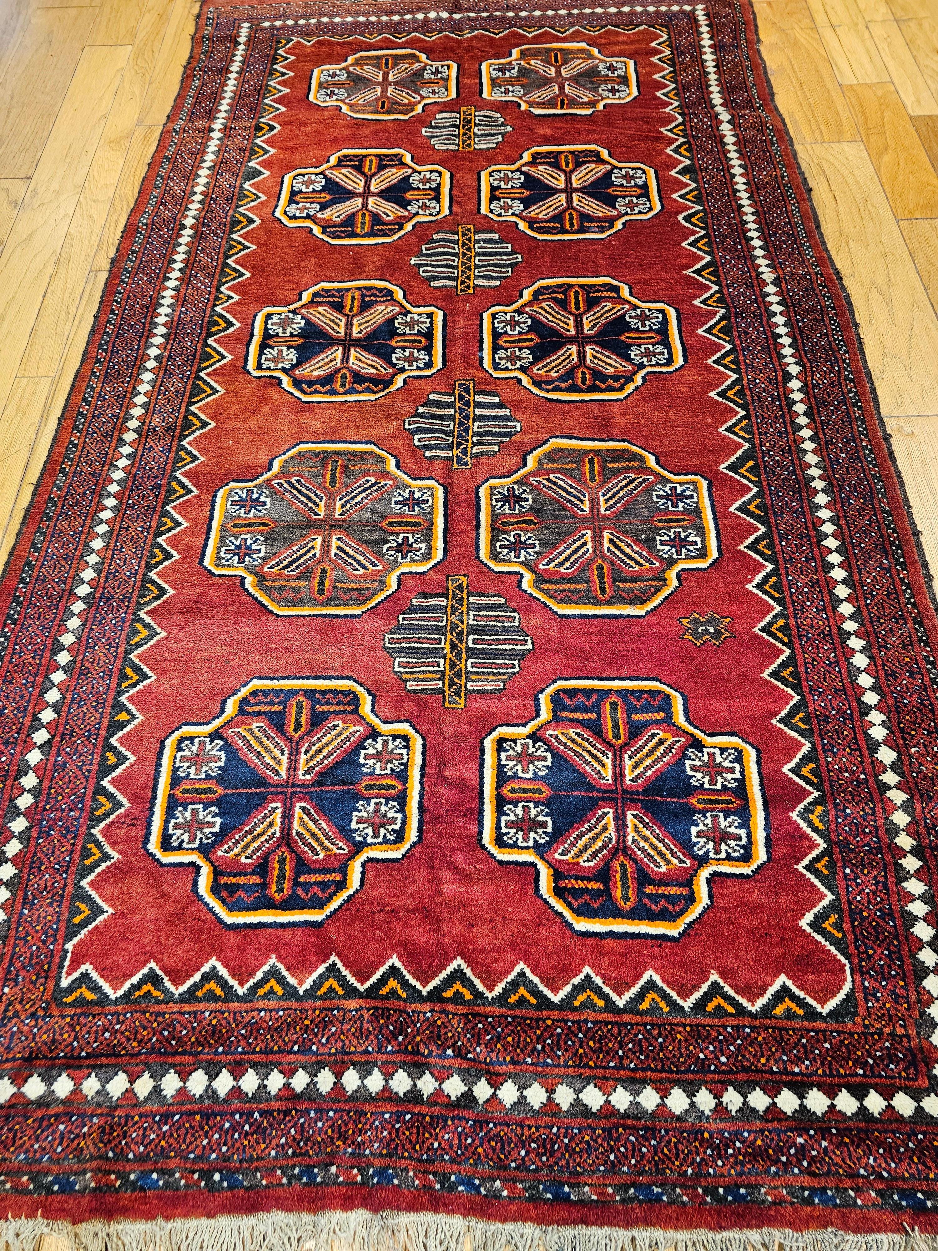 Afghan Tekke Bokhara, Vintage  In Allover Geometrisches Muster in Rot, Marineblau, Grau im Angebot 10