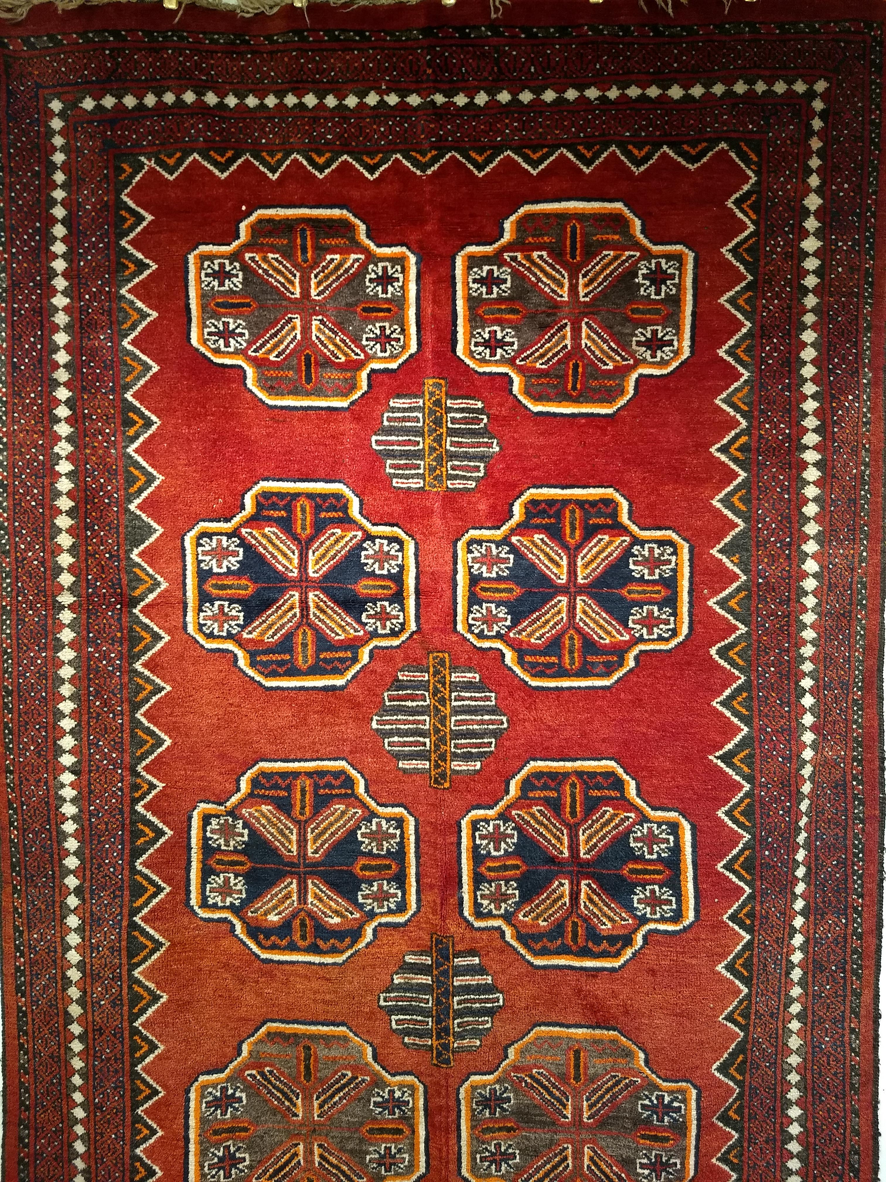 Afghan Tekke Bokhara, Vintage  In Allover Geometrisches Muster in Rot, Marineblau, Grau im Zustand „Gut“ im Angebot in Barrington, IL