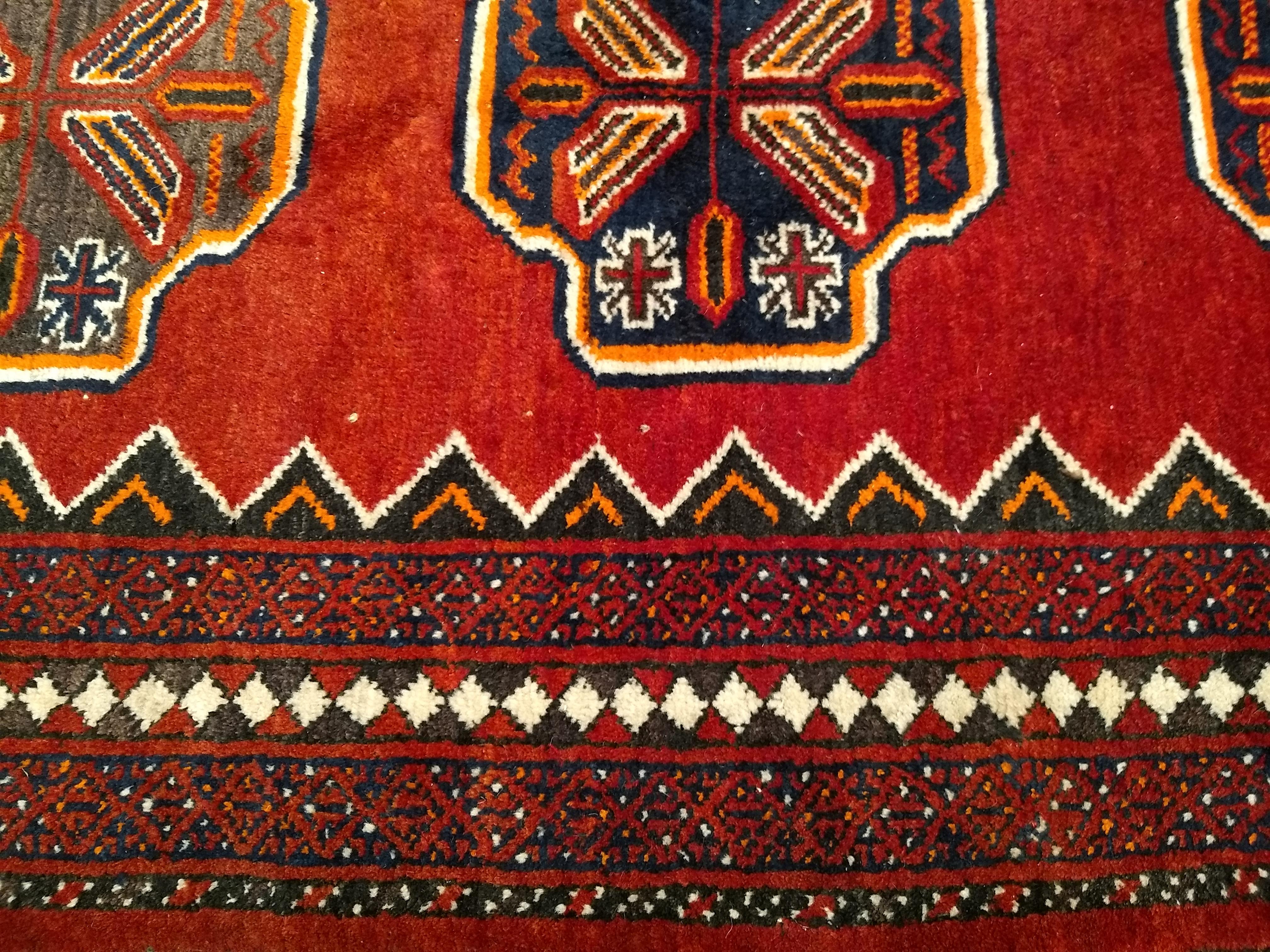 Afghan Tekke Bokhara, Vintage  In Allover Geometrisches Muster in Rot, Marineblau, Grau im Angebot 2