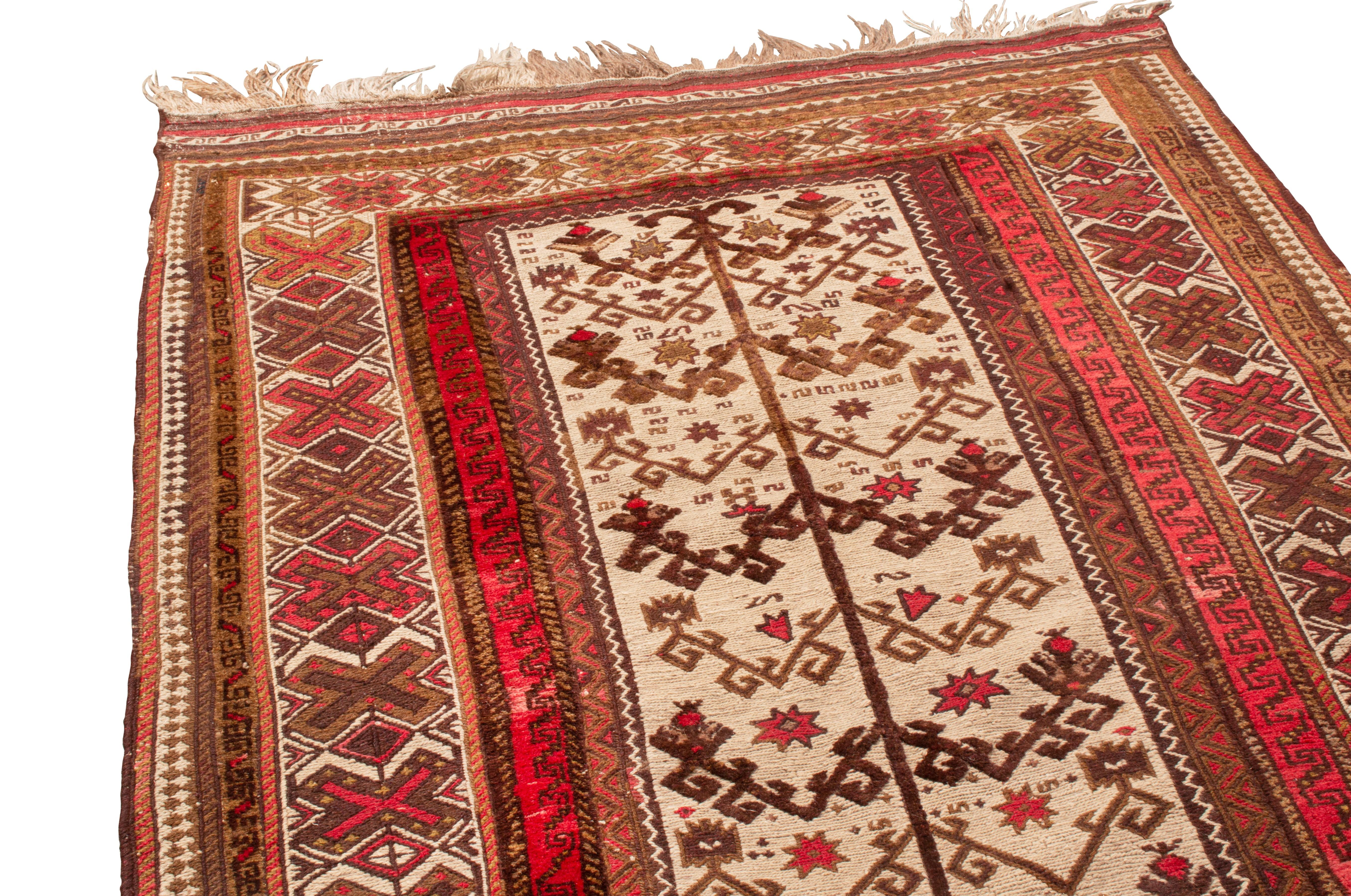 Hand-Knotted Vintage Afghan Transitional Red and Beige Wool Kilim Rug by Rug & Kilim For Sale