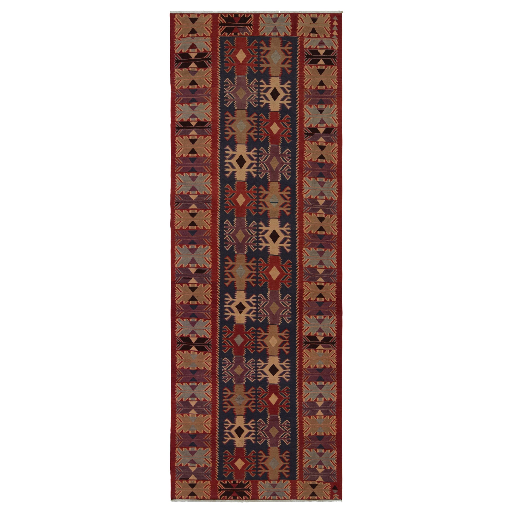 Tapis de course et tapis de galerie Kilim tribal afghan vintage, en bleu, de Rug & Kilim