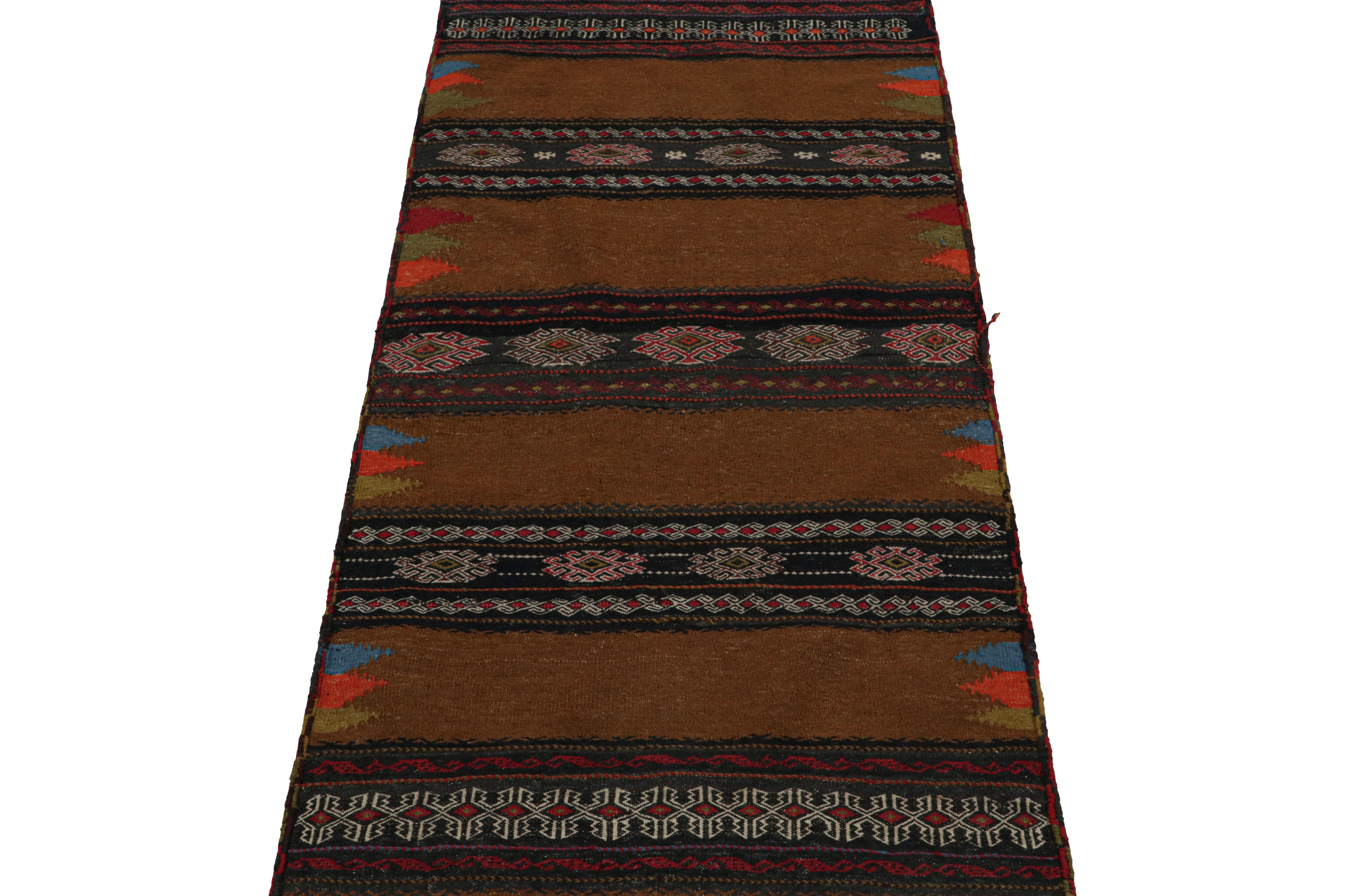 Hand-Knotted Vintage Afghan Tribal Kilim in Brown with Geometric Patterns, from Rug & Kilim For Sale