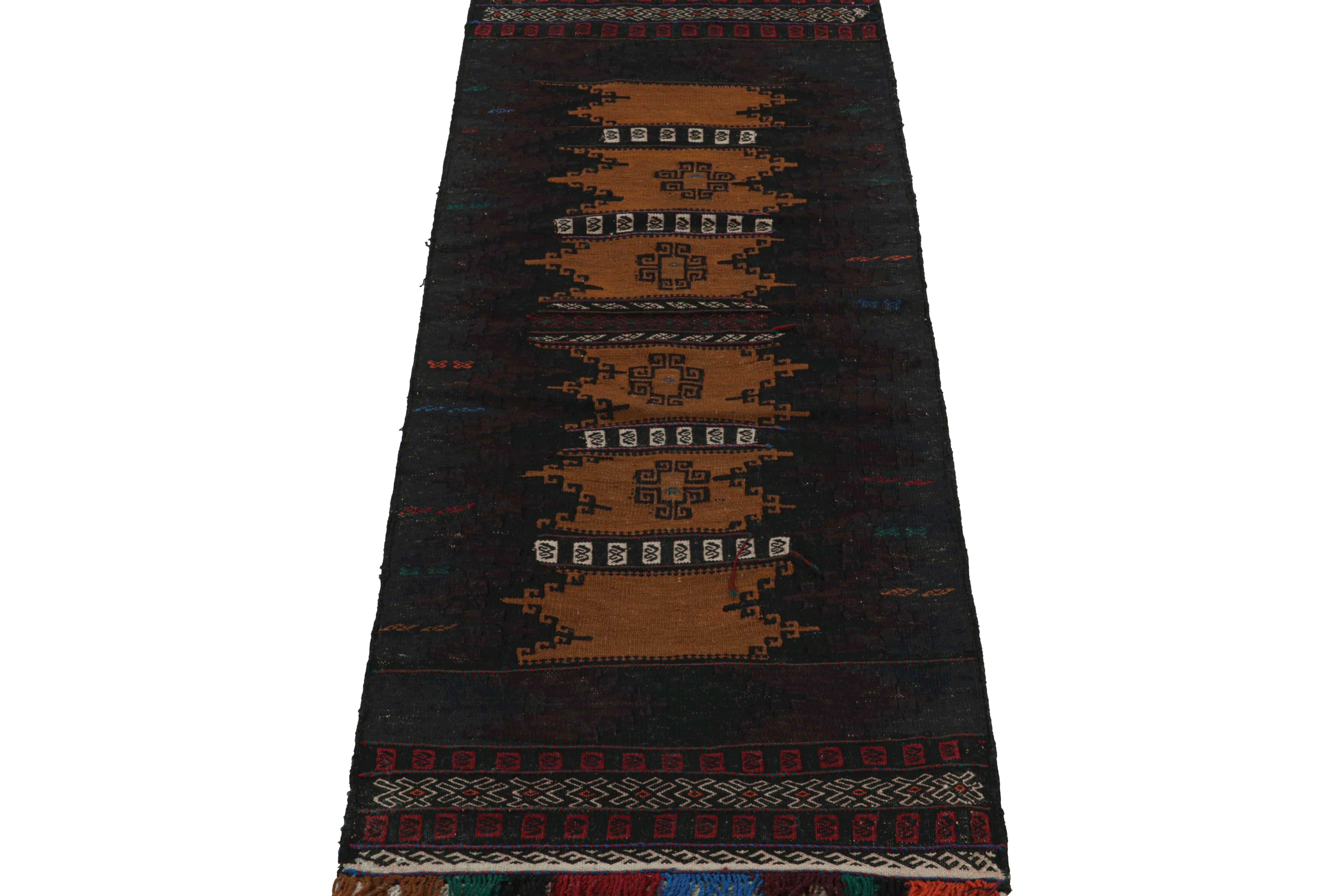 Hand-Knotted Vintage Afghan Tribal Kilim in Brown with Geometric Patterns, from Rug & Kilim For Sale