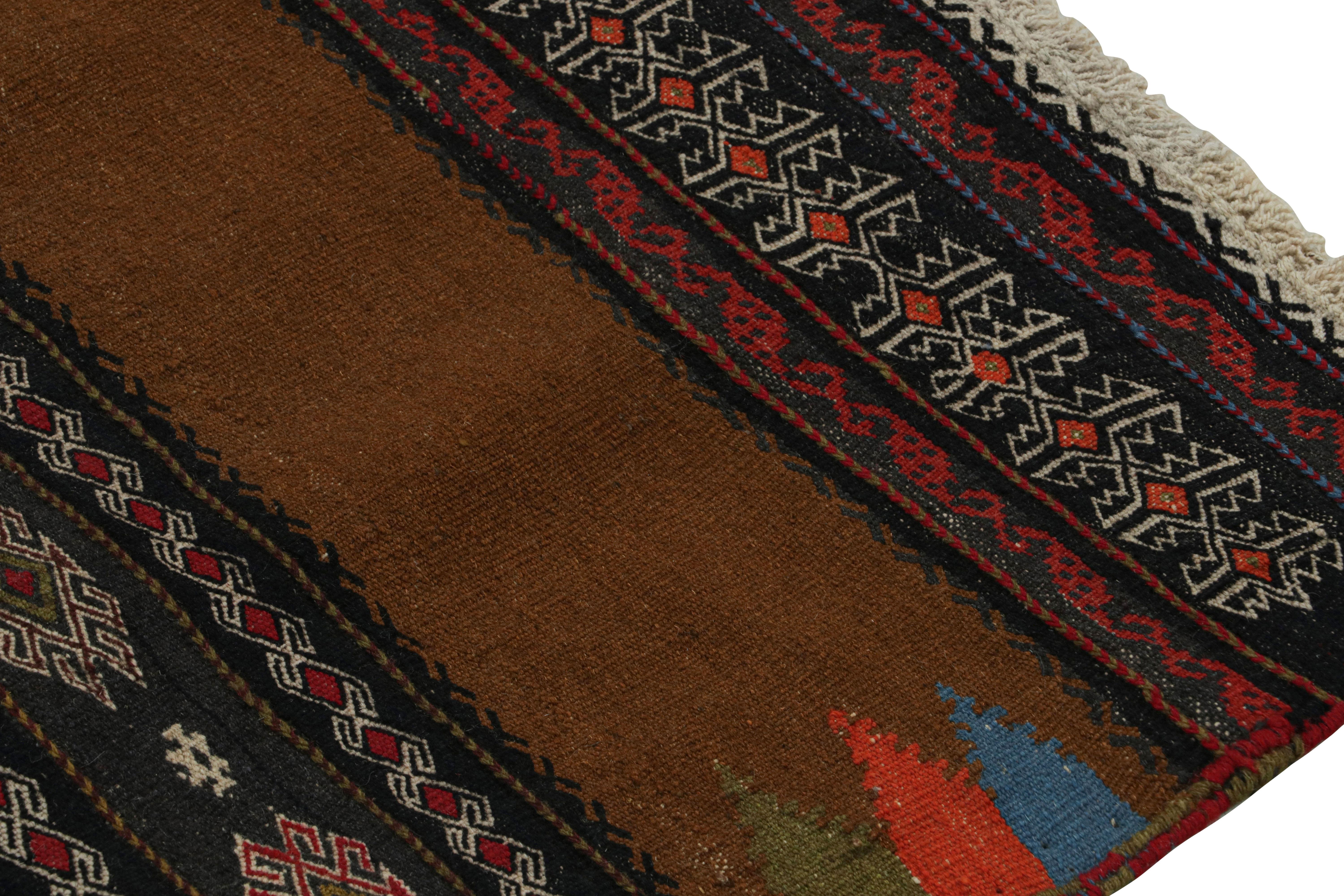 Wool Vintage Afghan Tribal Kilim in Brown with Geometric Patterns, from Rug & Kilim For Sale