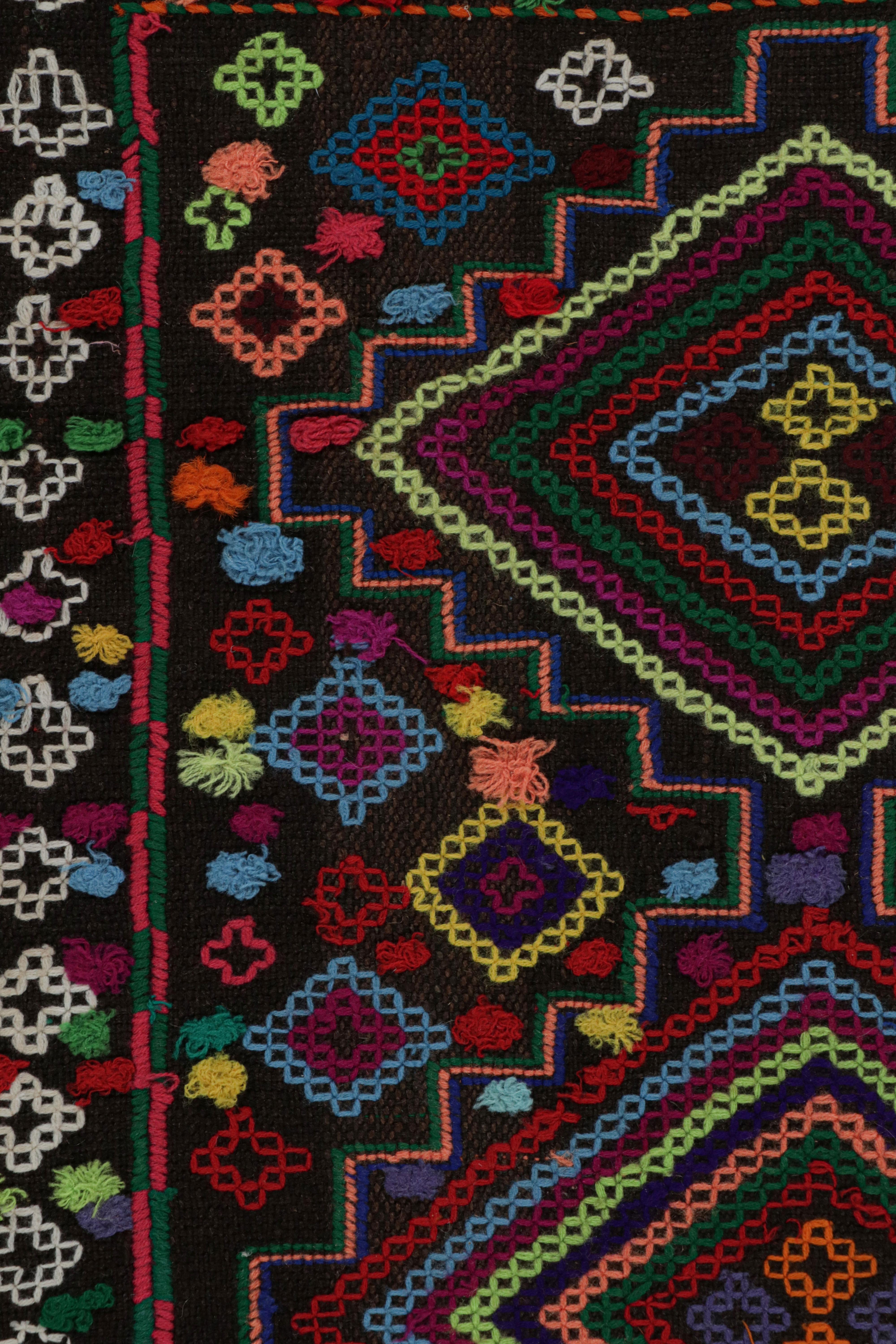 Wool Vintage Afghan Tribal Kilim in Brown with Geometric Patterns, from Rug & Kilim For Sale