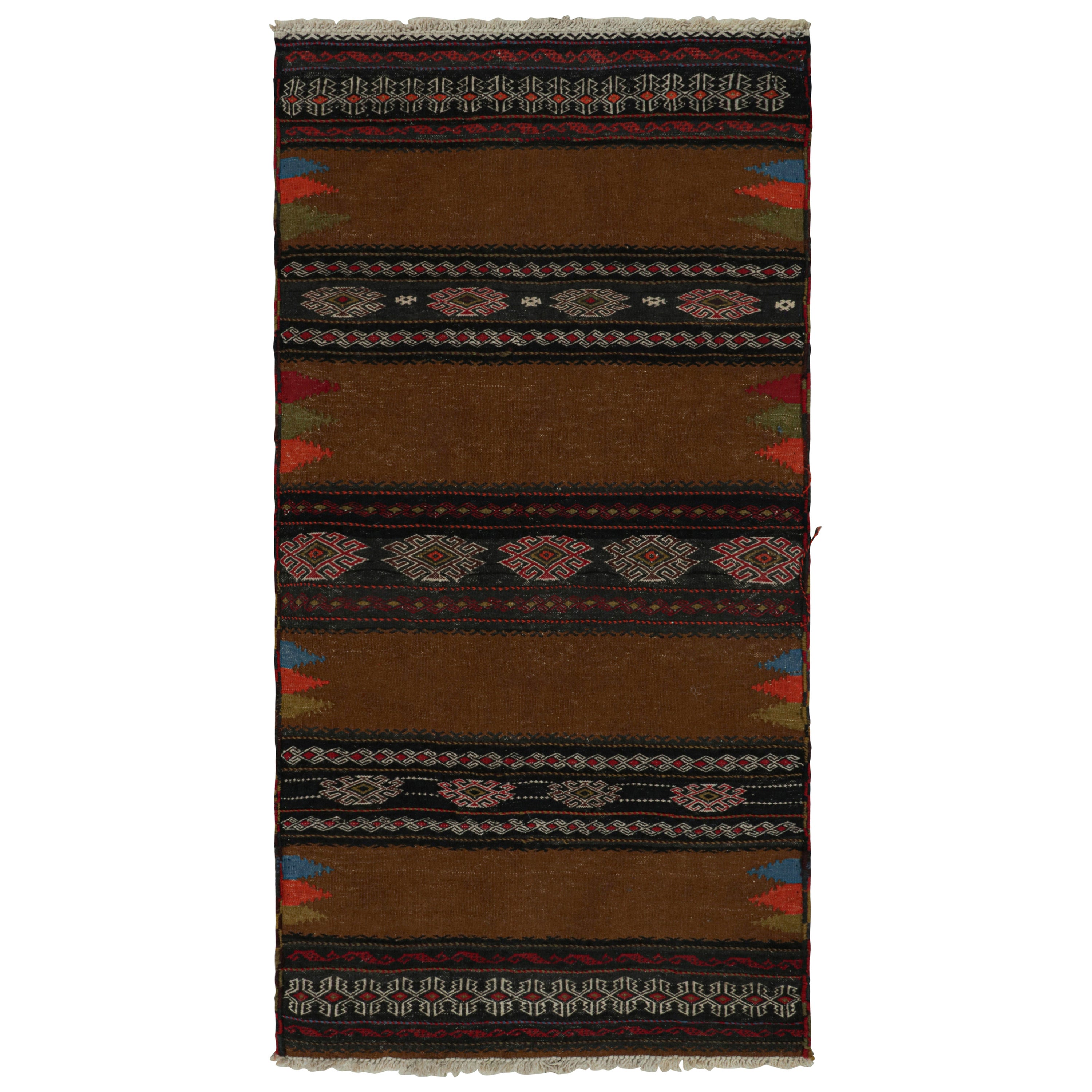 Kilim tribale afghano vintage in marrone con motivi geometrici, da Rug & Kilim
