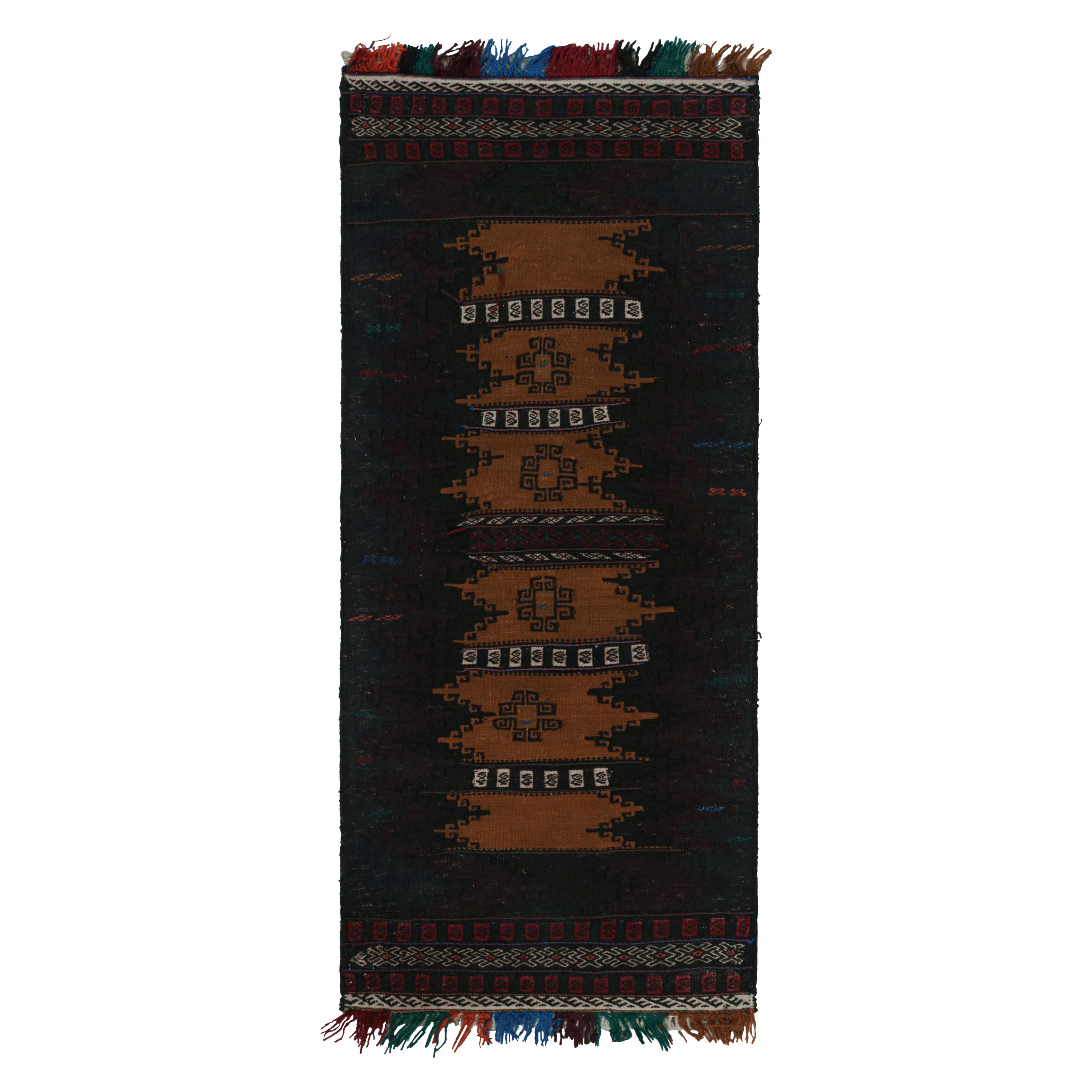Kilim tribale afghano vintage in marrone con motivi geometrici, da Rug & Kilim