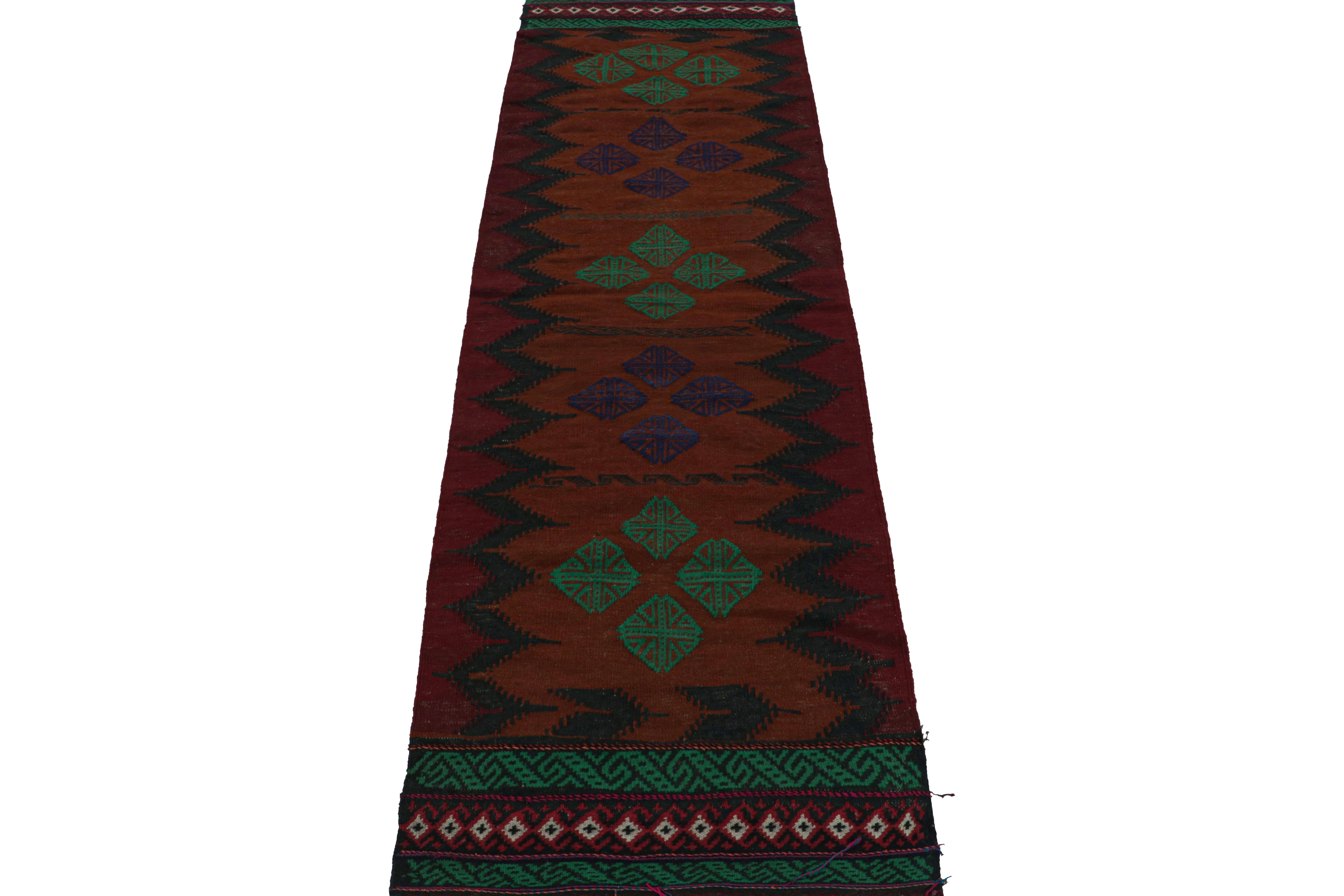 Hand-Knotted Vintage Afghan Tribal Kilim in Rust Tones Geometric Patterns, from Rug & Kilim For Sale