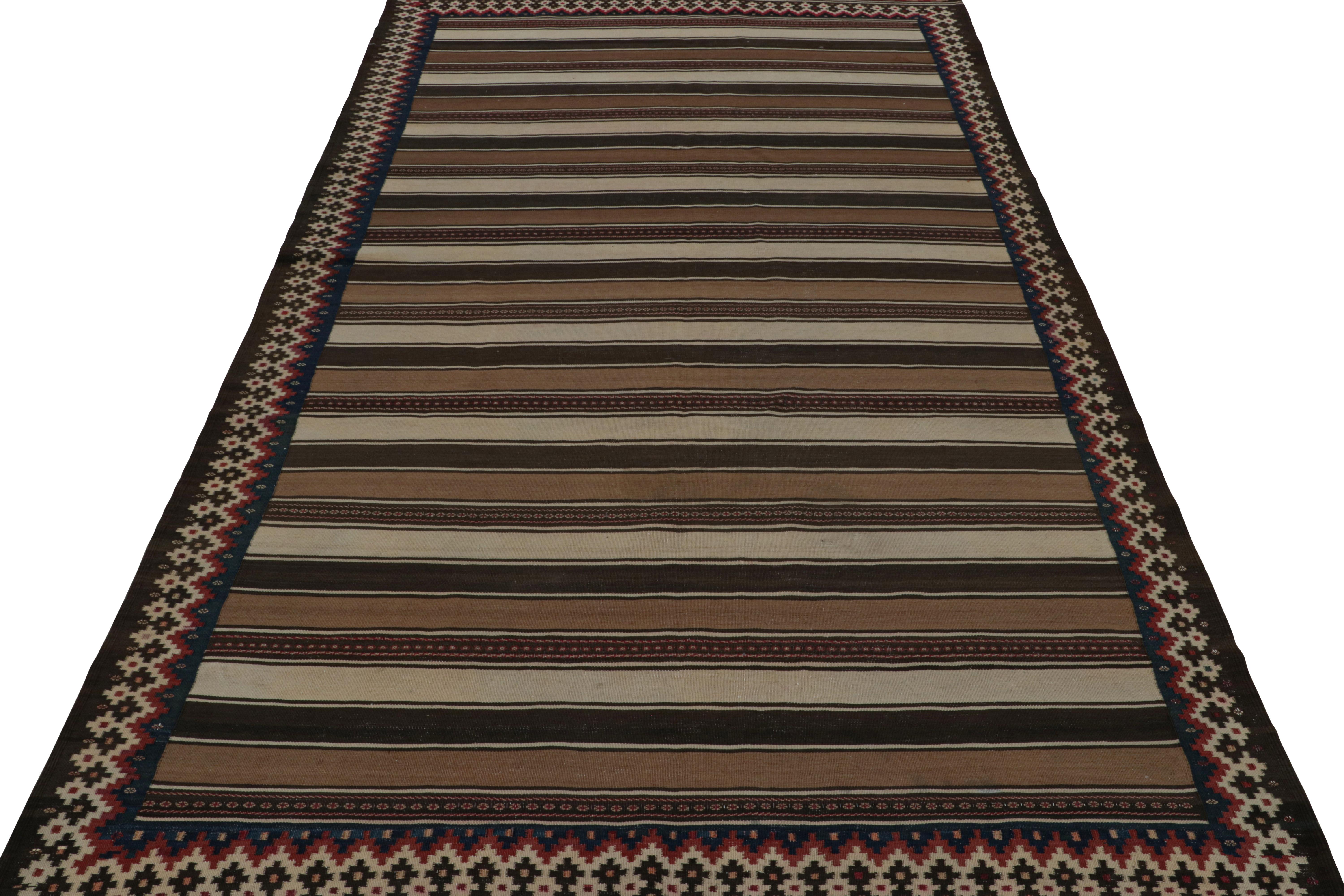 Hand-Woven Vintage Afghan Tribal Kilim rug, with Beige/Brown Stripes, from Rug & Kilim For Sale