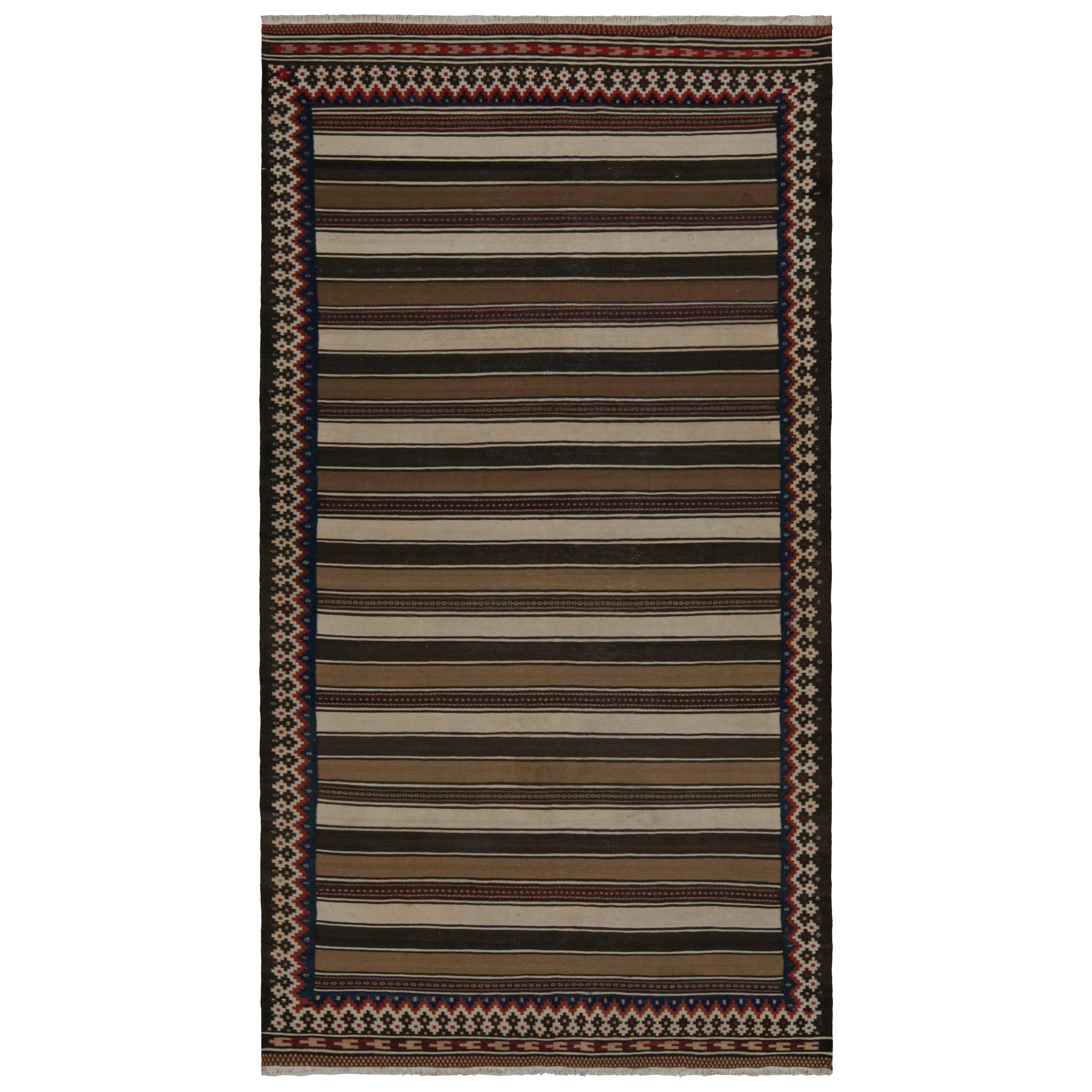 Vintage Afghan Tribal Kilim Teppich, mit Beige/Braun Streifen, von Rug & Kilim