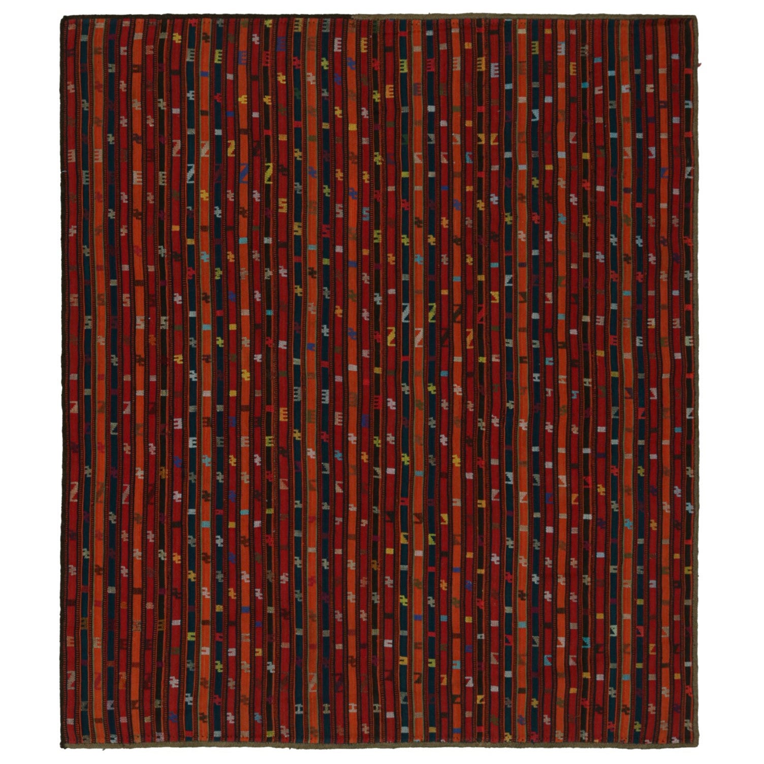 Afghanischer Stammeskunst-Kelim-Teppich im Vintage-Stil mit geometrischen Streifen, von Rug & Kilim