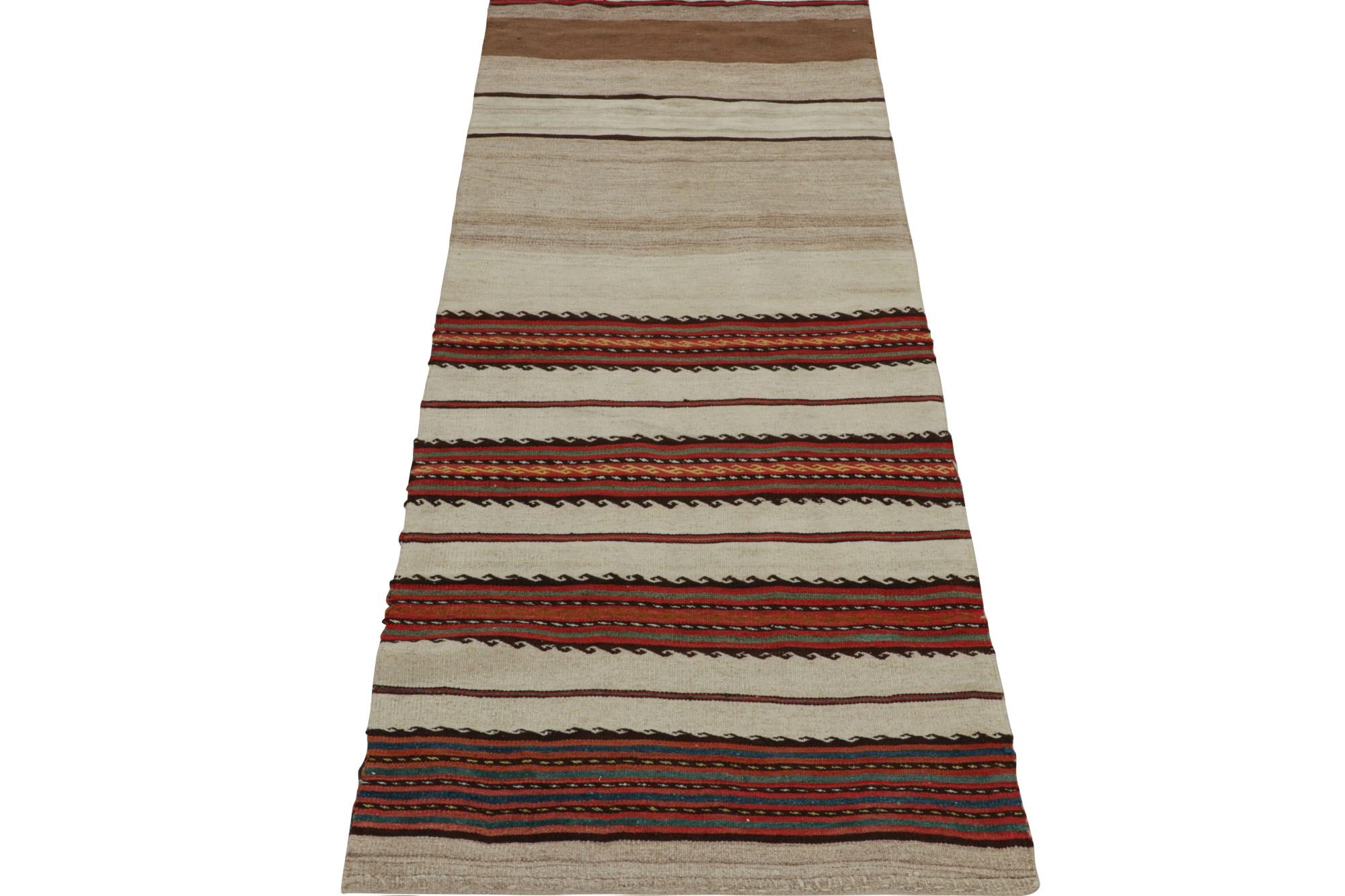 Hand-Woven Vintage Afghan Tribal Kilim Runner Rug in Beige, with Stripes, from Rug & Kilim  For Sale