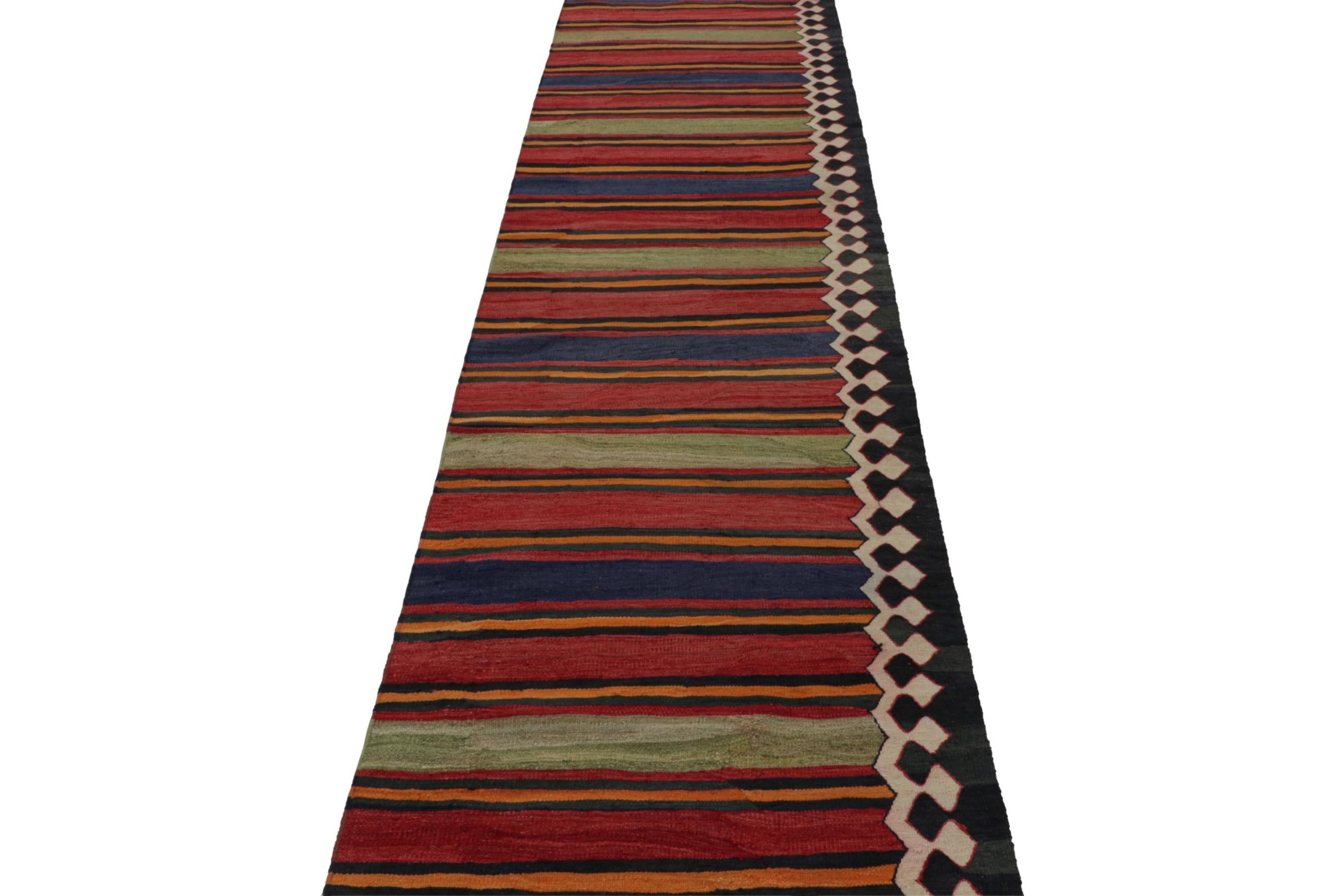 Hand-Knotted Vintage Afghan Tribal Kilim Runner Rug with Colorful Stripes, from Rug & Kilim For Sale