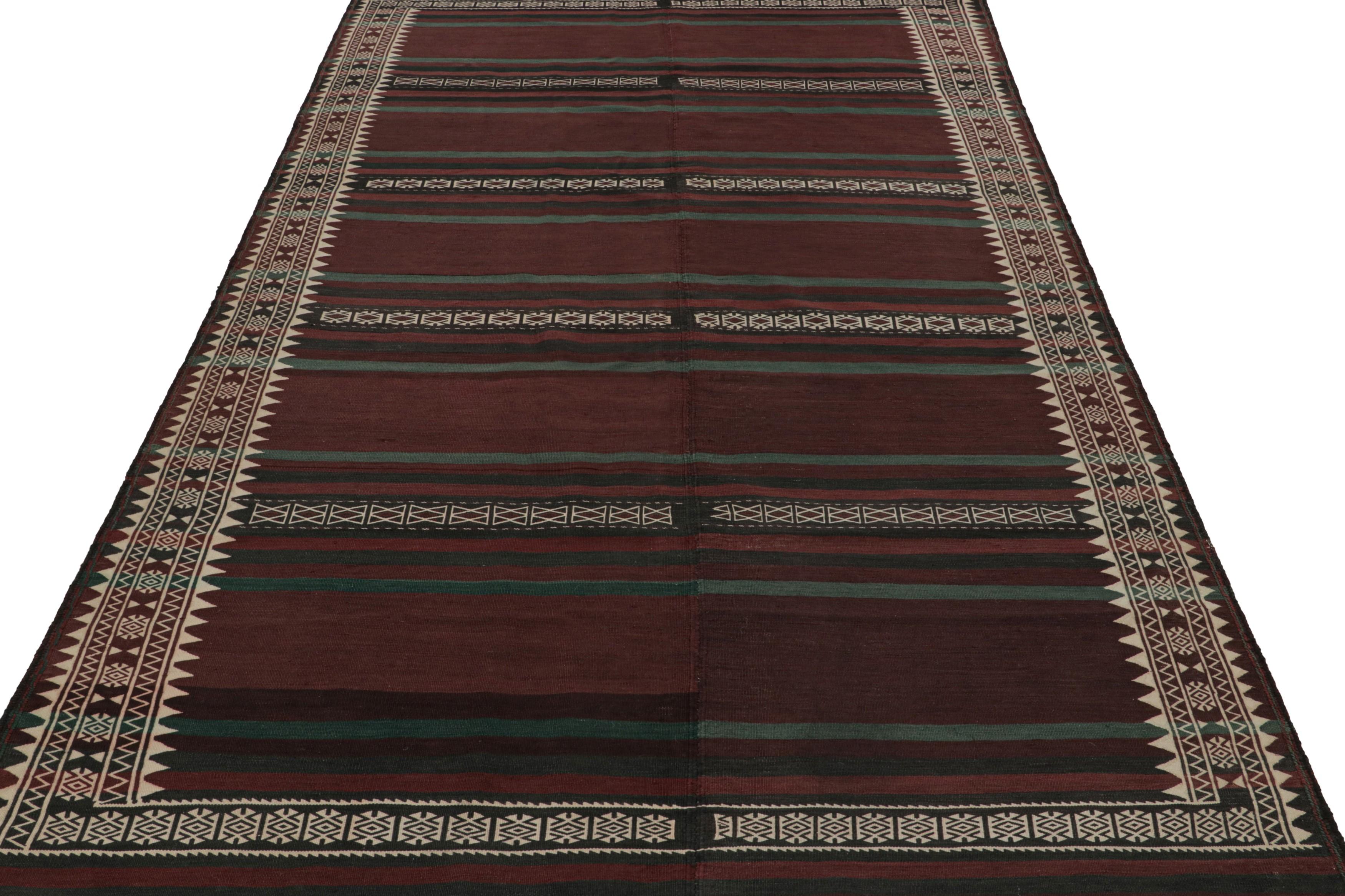 Hand-Woven Vintage Afghan Tribal Kilim with Brown, Green & Black Stripes by Rug & Kilim For Sale