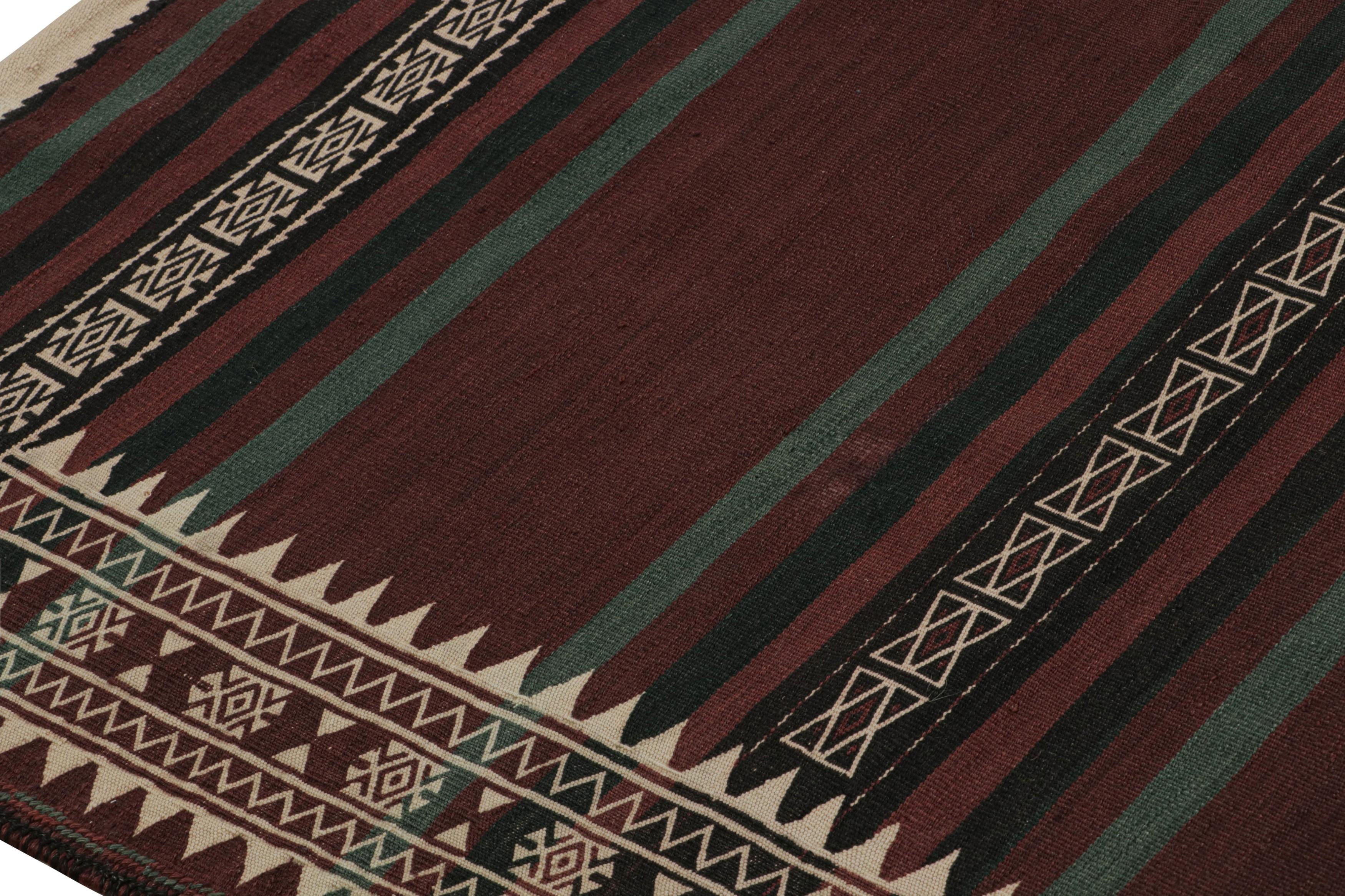 Mid-20th Century Vintage Afghan Tribal Kilim with Brown, Green & Black Stripes by Rug & Kilim For Sale
