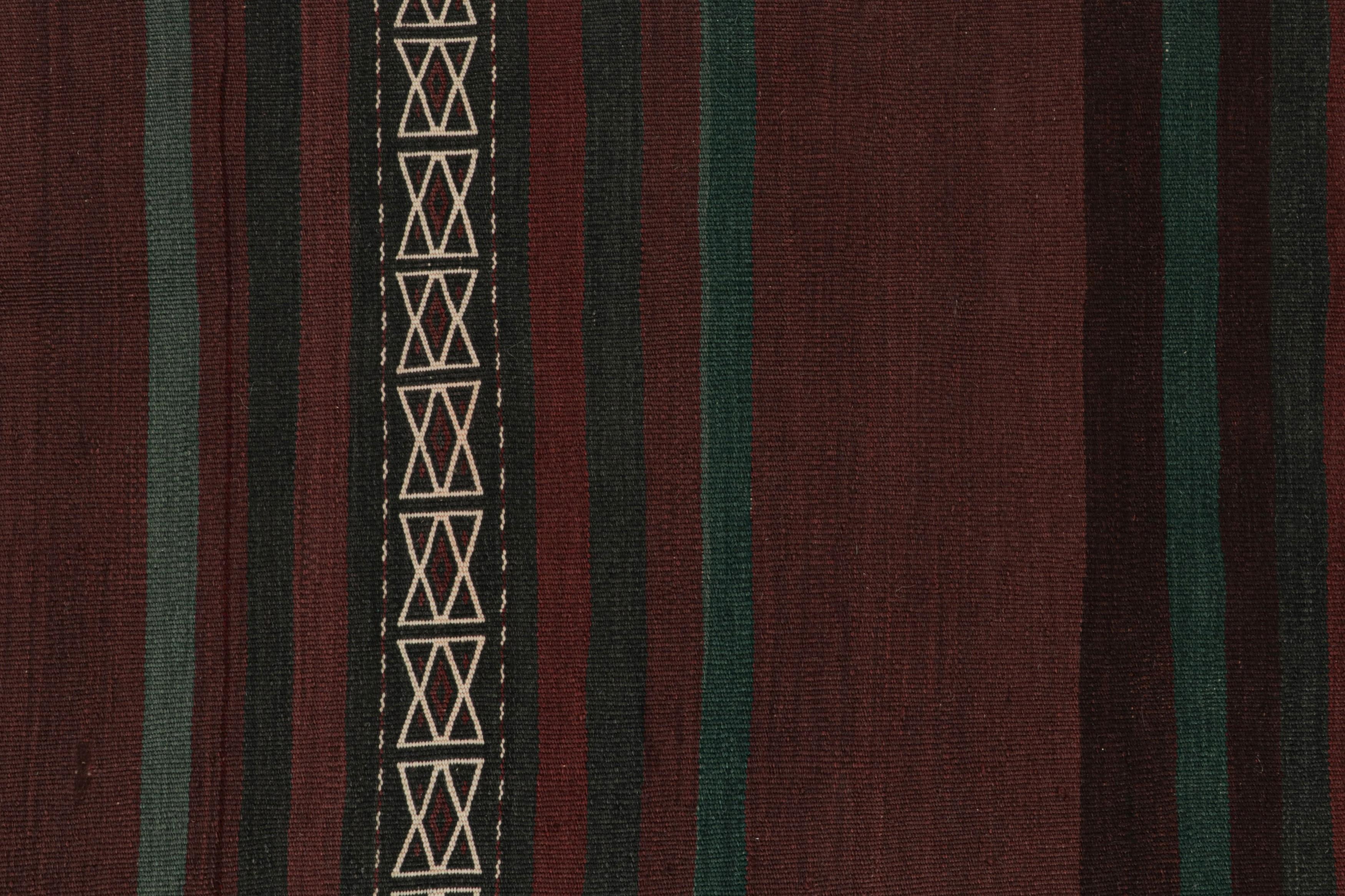 Wool Vintage Afghan Tribal Kilim with Brown, Green & Black Stripes by Rug & Kilim For Sale