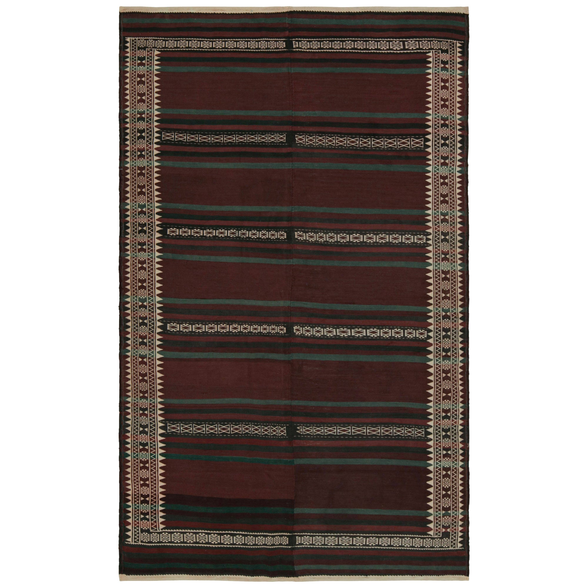 Kilim tribale afghano vintage con strisce marroni, verdi e nere di Rug & Kilim in vendita