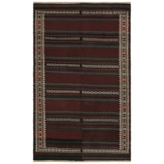 Kilim tribale afghano vintage con strisce marroni, verdi e nere di Rug & Kilim