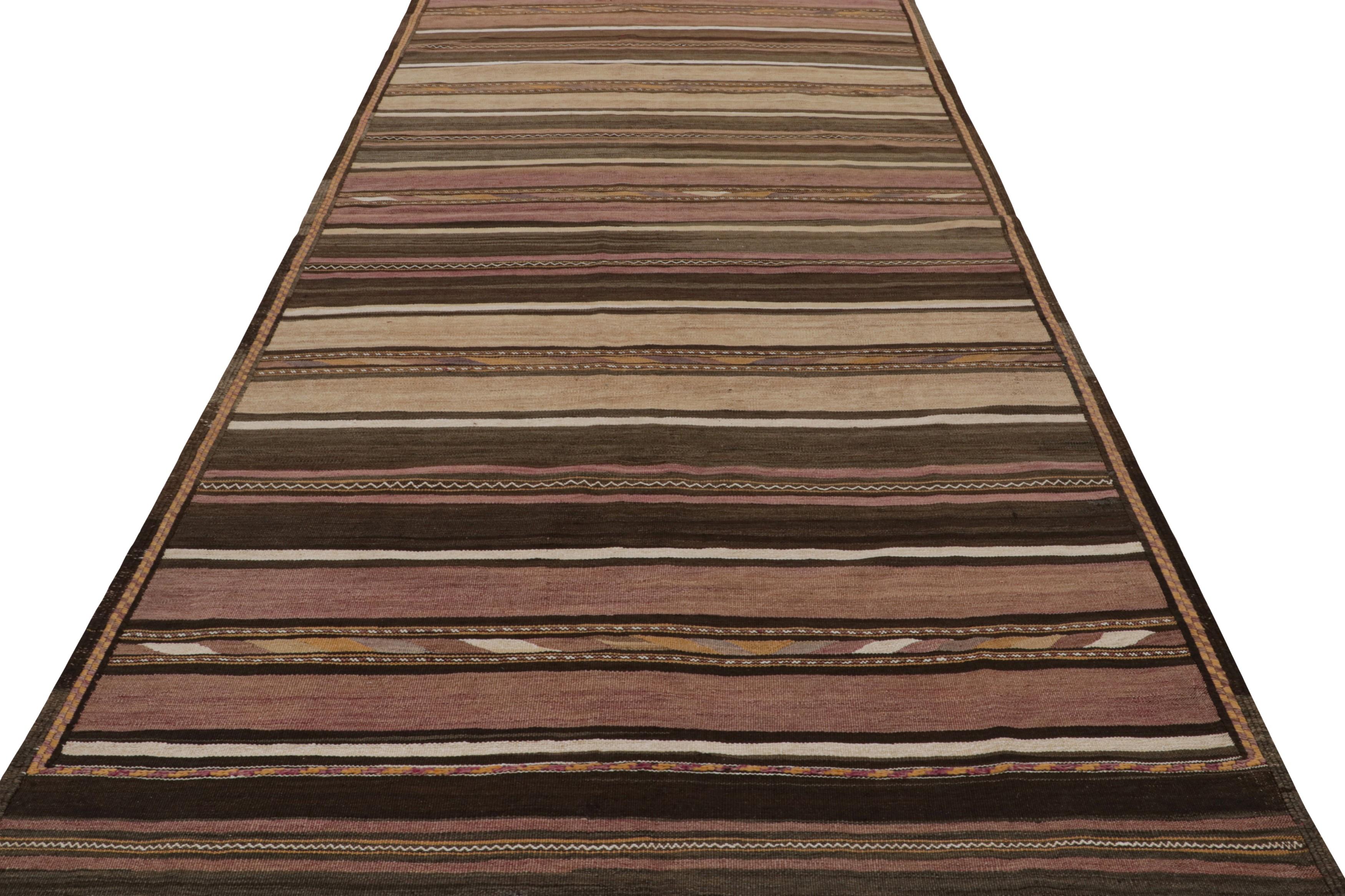 Hand-Woven Vintage Afghan Tribal Kilim with Brown, Red, White Stripes by Rug & Kilim For Sale