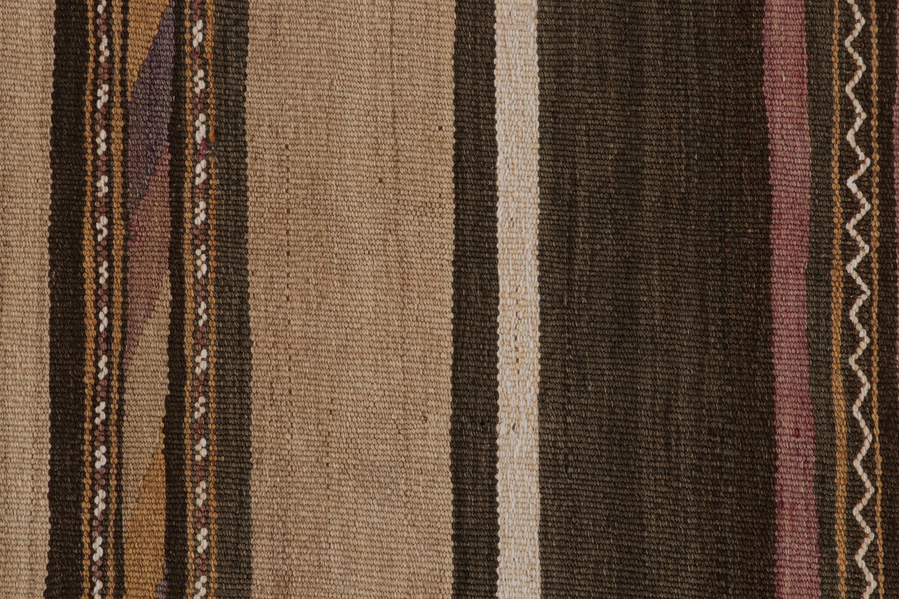 Wool Vintage Afghan Tribal Kilim with Brown, Red, White Stripes by Rug & Kilim For Sale