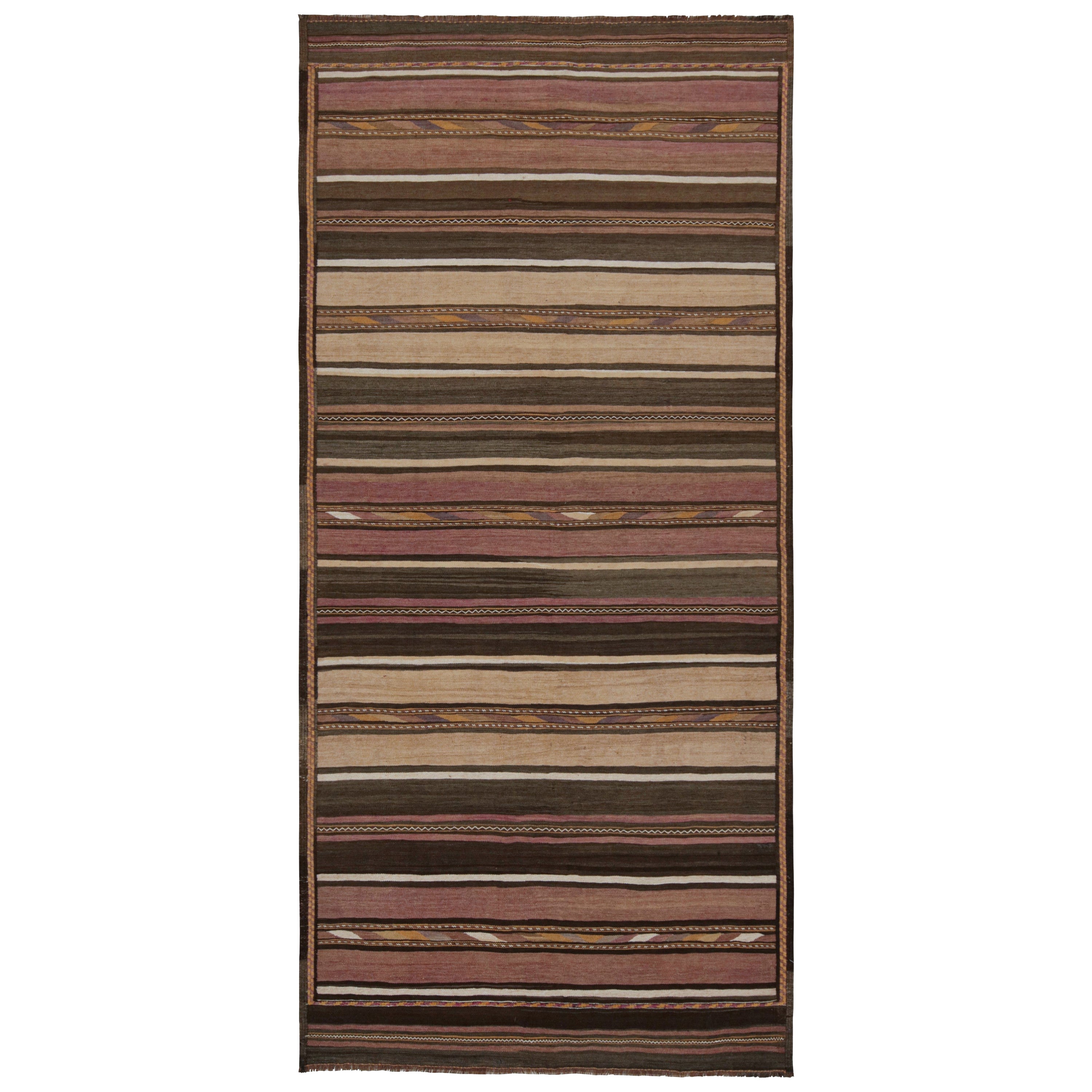 Kilim tribale afghano vintage a strisce marroni, rosse e bianche di Rug & Kilim