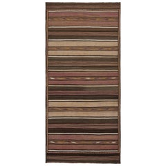 Kilim tribale afghano vintage a strisce marroni, rosse e bianche di Rug & Kilim