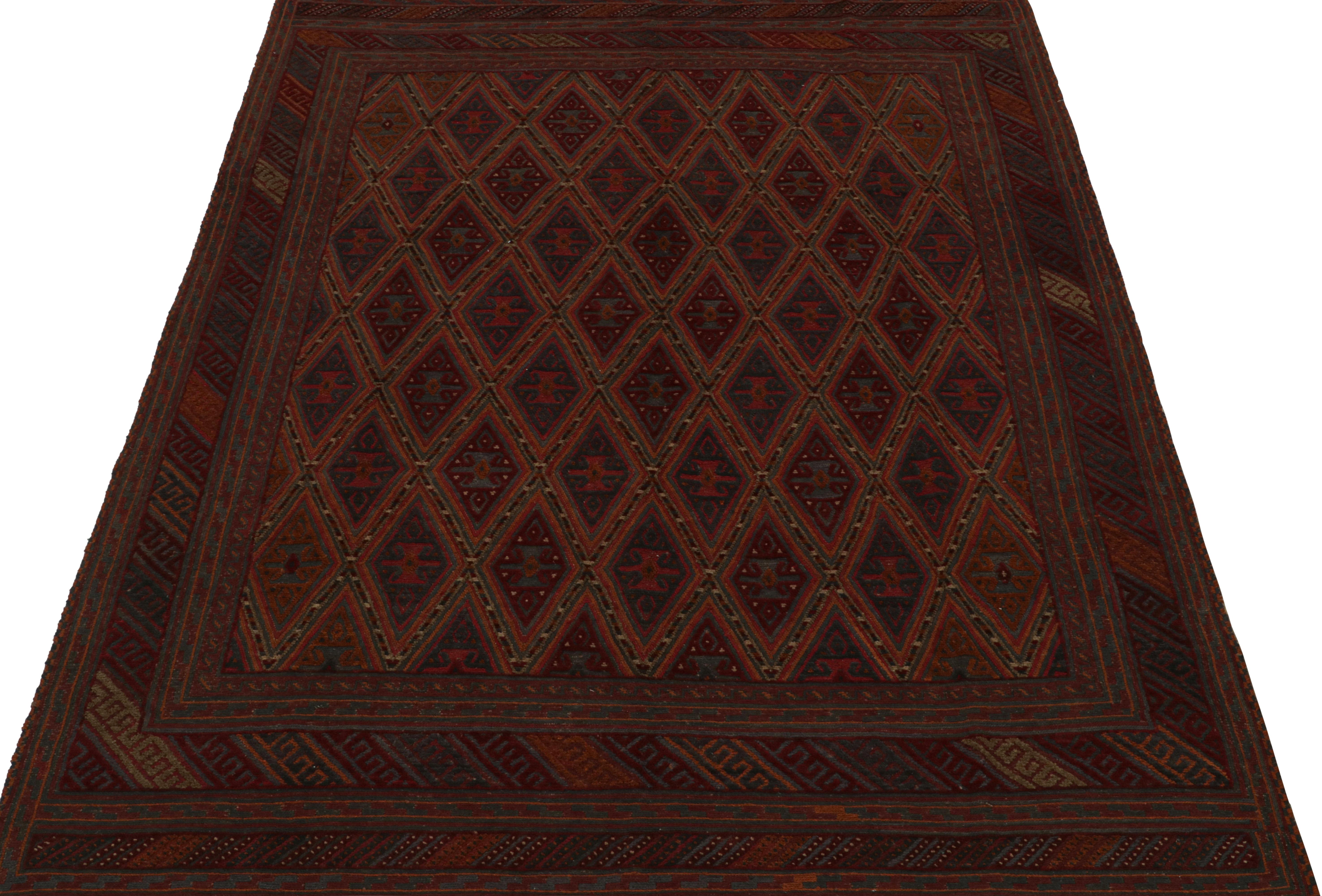 Hand-Knotted Rug & Kilim’s Afghan Baluch Tribal Rug in Red with Colorful Geometric Patterns For Sale