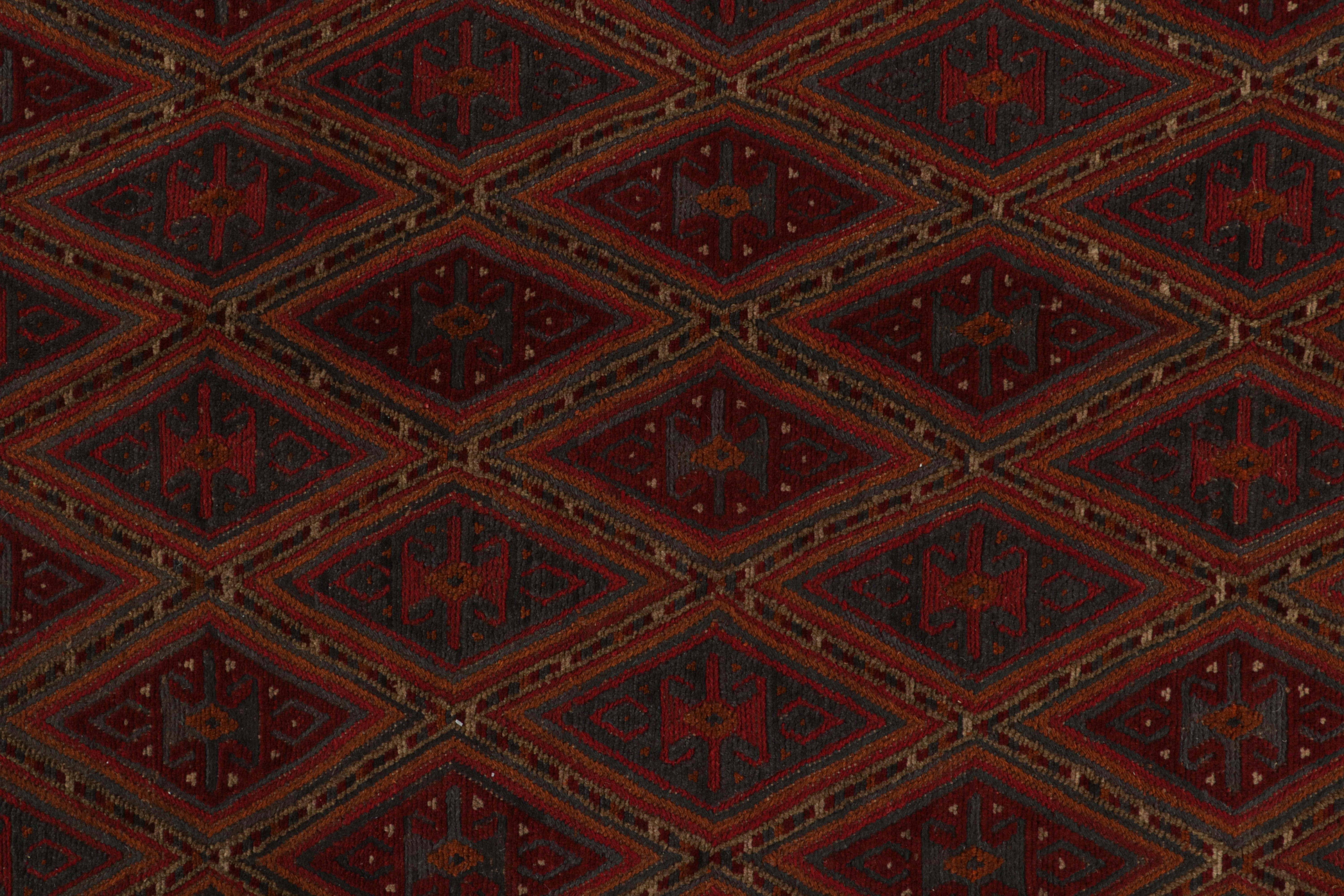 Wool Rug & Kilim’s Afghan Baluch Tribal Rug in Red with Colorful Geometric Patterns For Sale