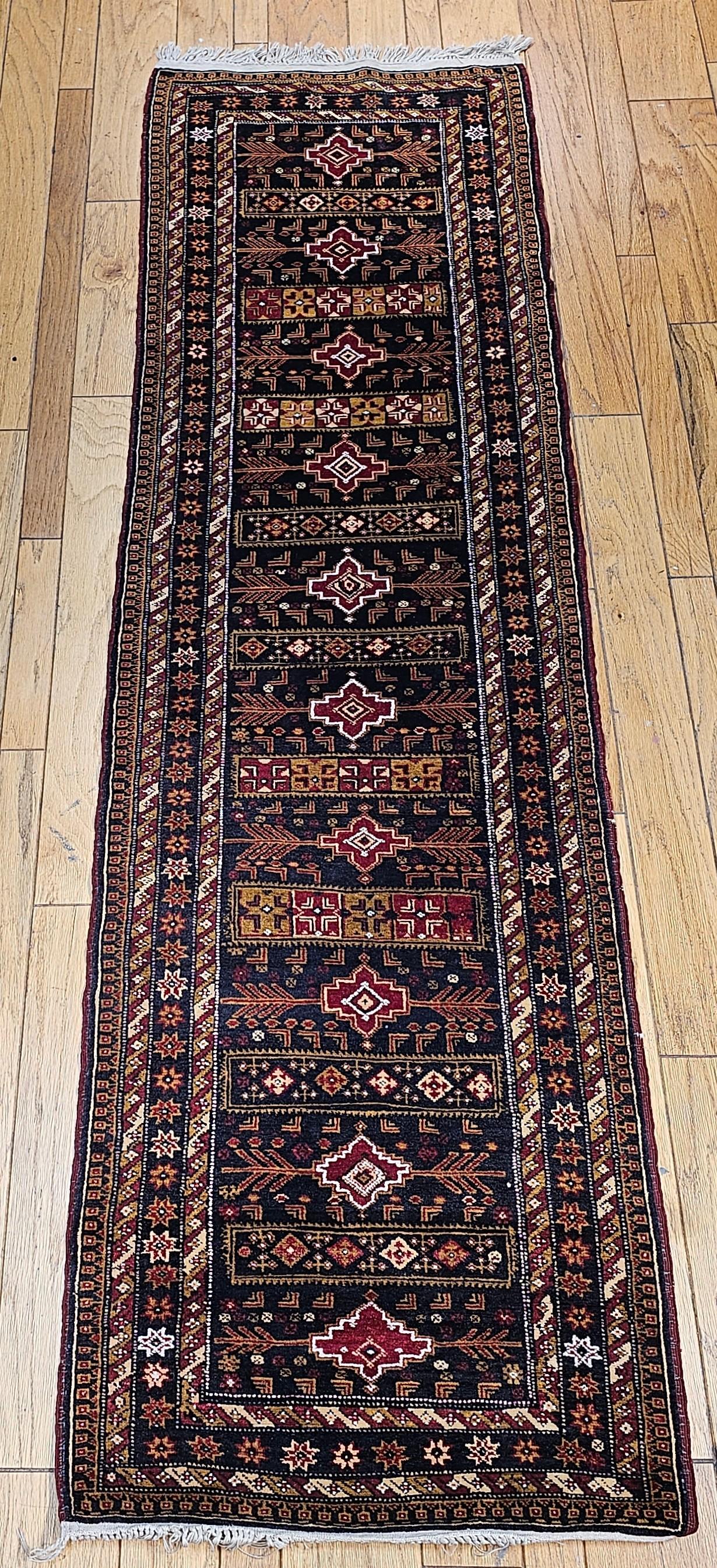 Vintage Afghan Tribal Runner in Geometric Pattern in Blue, Red, Gold, Ivory For Sale 8